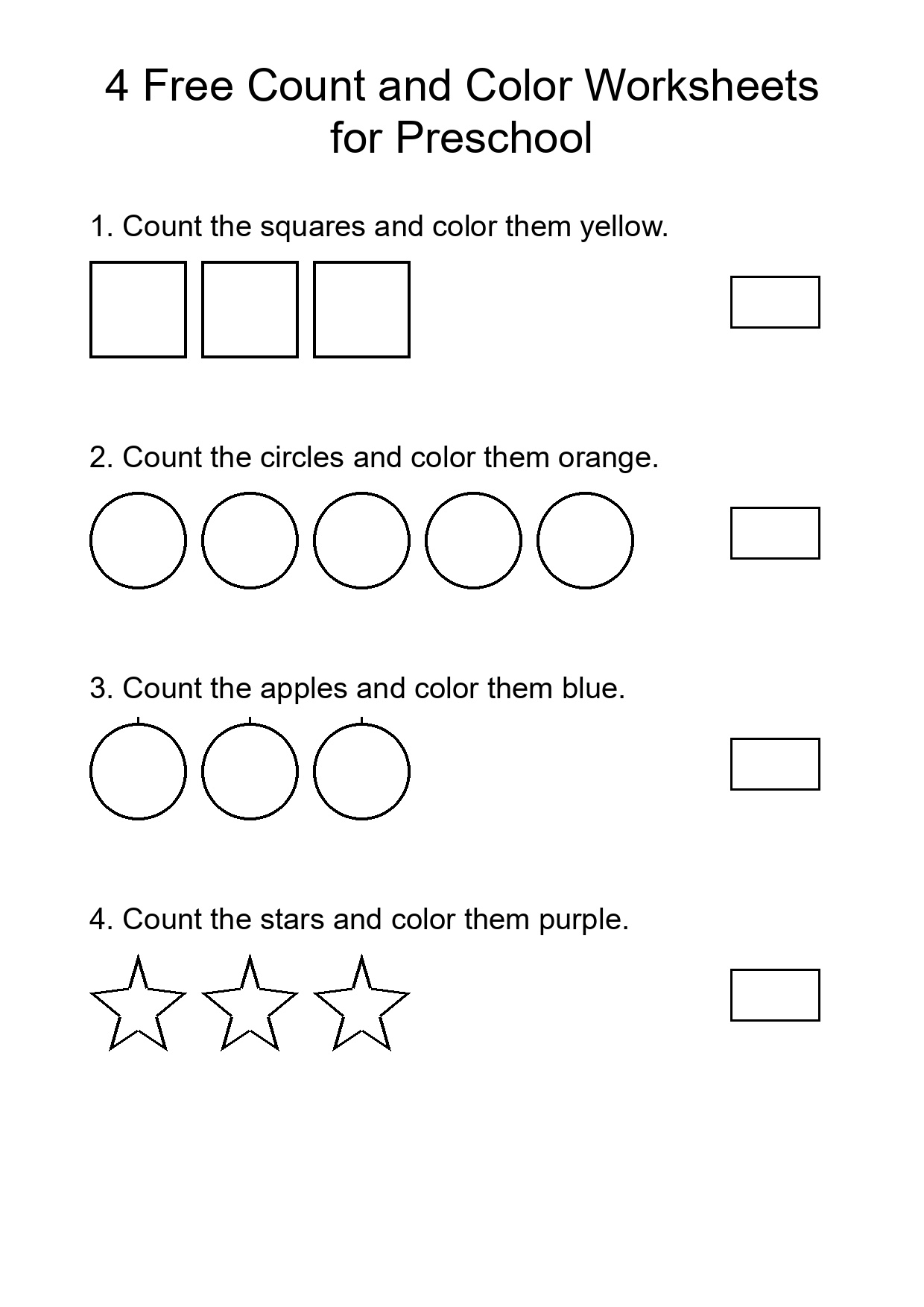 4 Free Count and Color Worksheets for Preschool