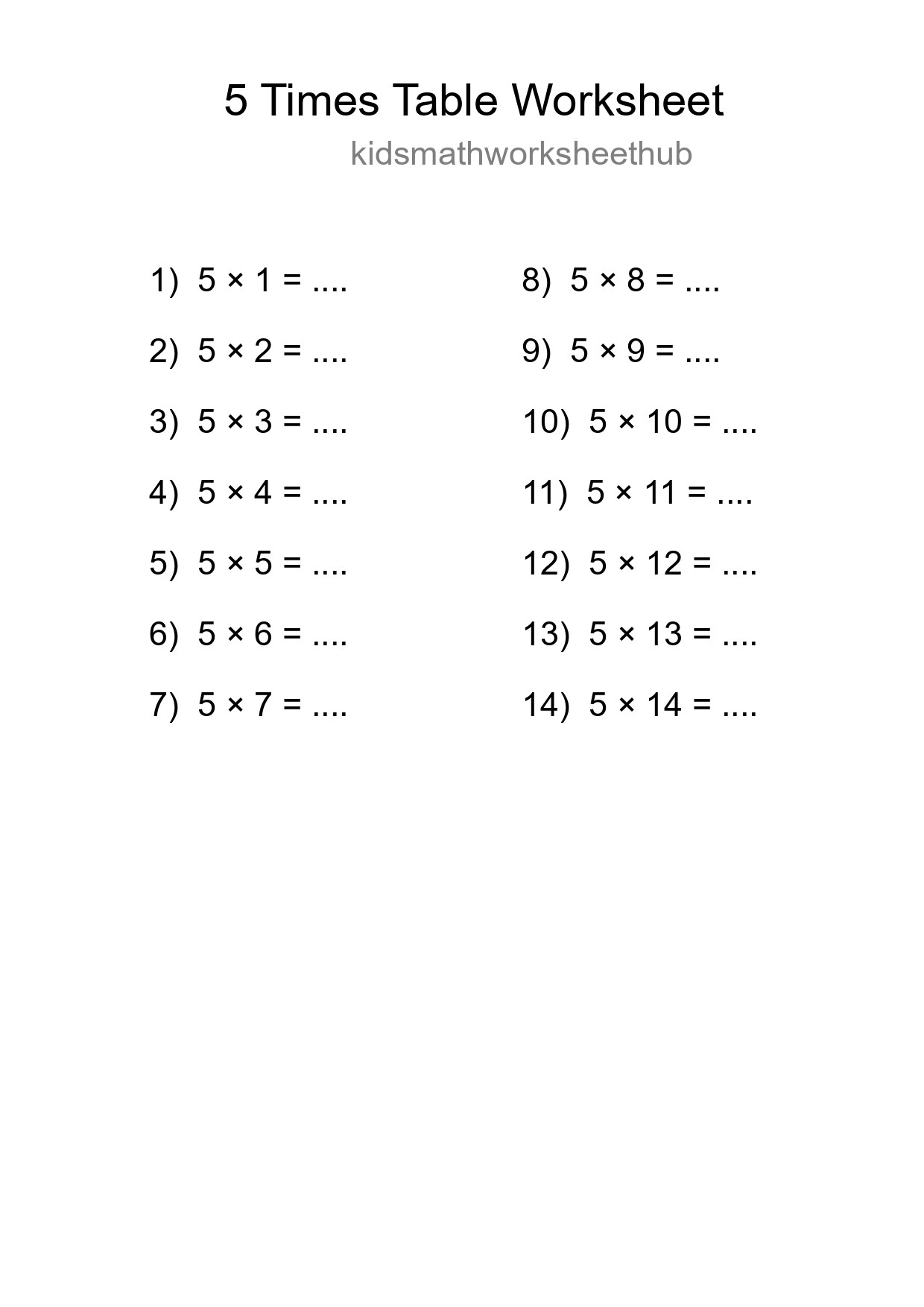 5 Times Table Worksheet For Grade 2 - Part 185