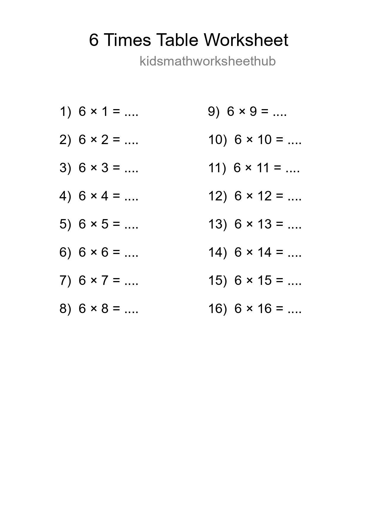 6 Times Table Worksheet For Grade 3 - Part 152