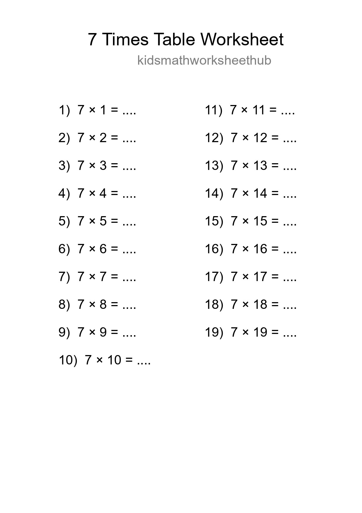 7 Times Table Worksheet For Grade 3 With Answers - Part 284