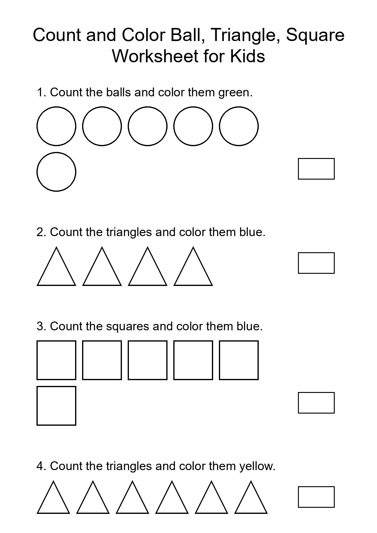 Count and Color Ball, Triangle, Square Worksheet for Kids