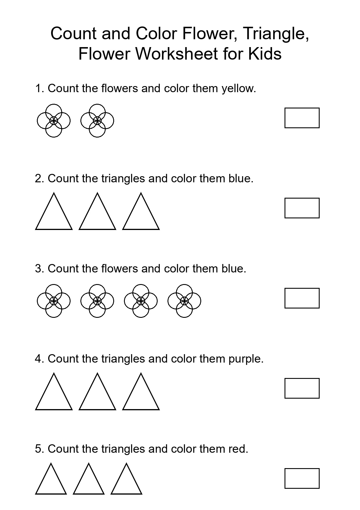 Count and Color Flower, Triangle, Flower Worksheet for Kids