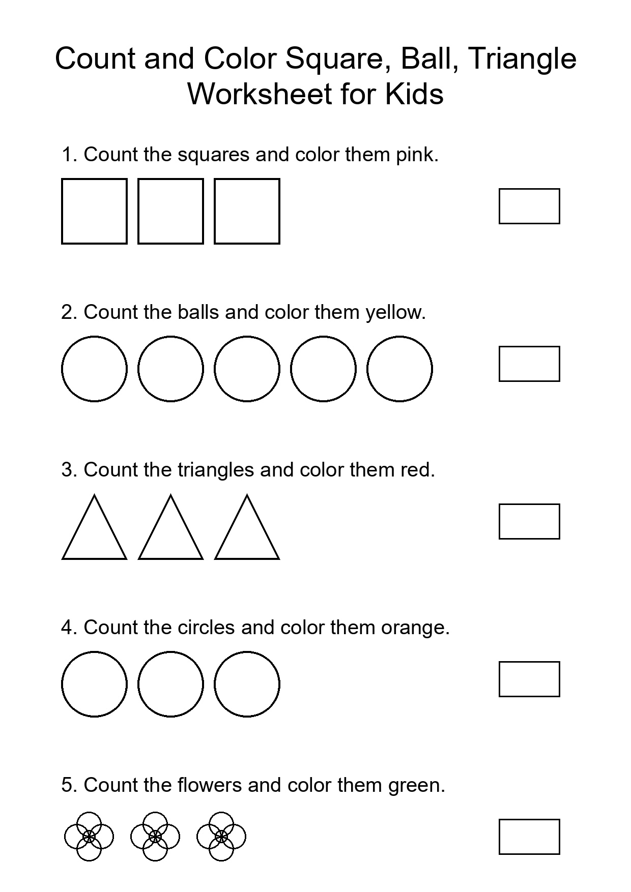 Count and Color Square, Ball, Triangle Worksheet for Kids