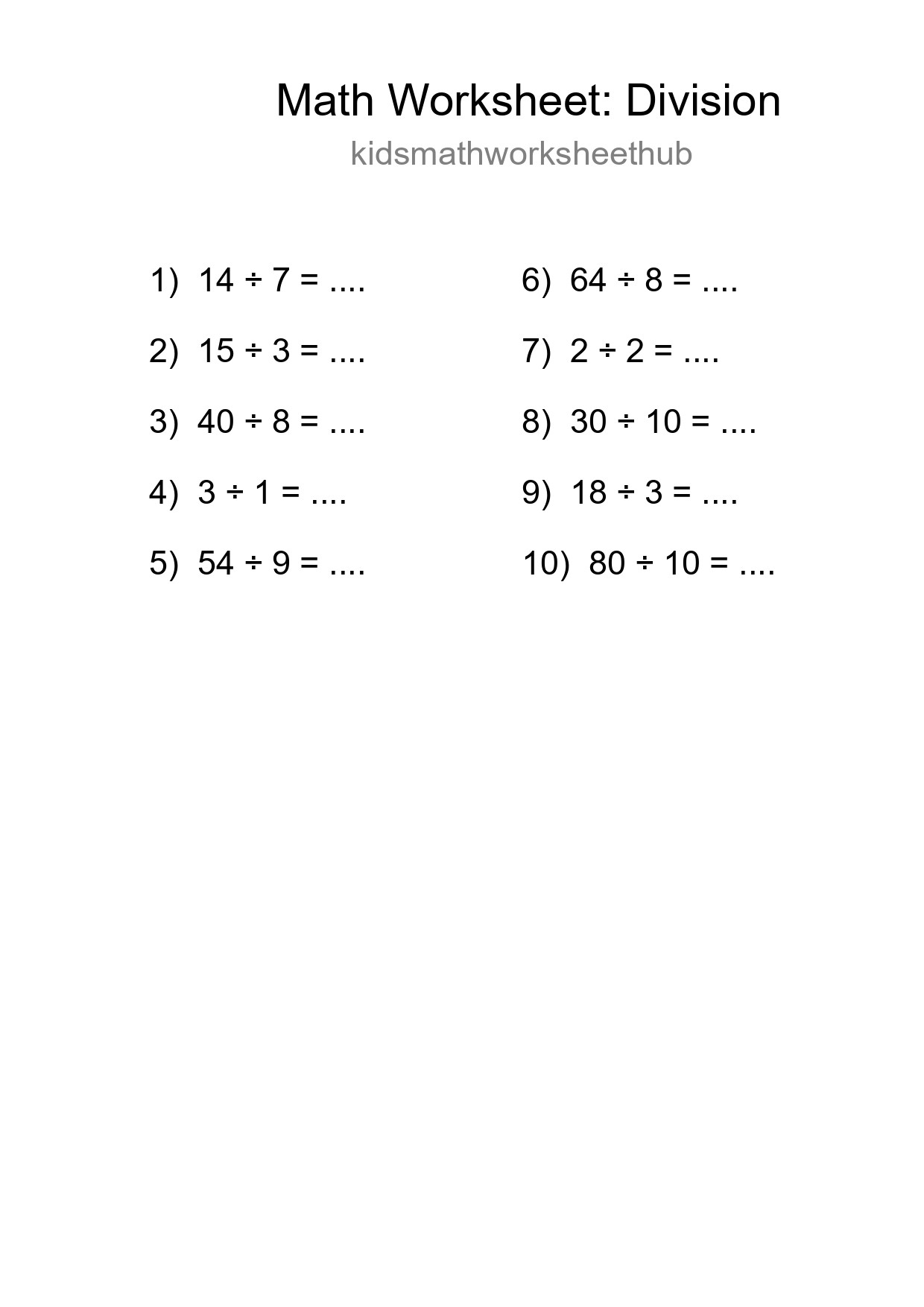 Free 10 Division Math Worksheet For Grade 1 With Answers - Part 4