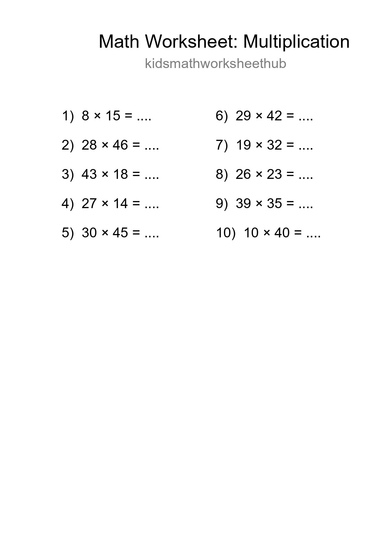 Free 10 Multiplication Math Worksheet For Grade 2 With Answers - Part 128