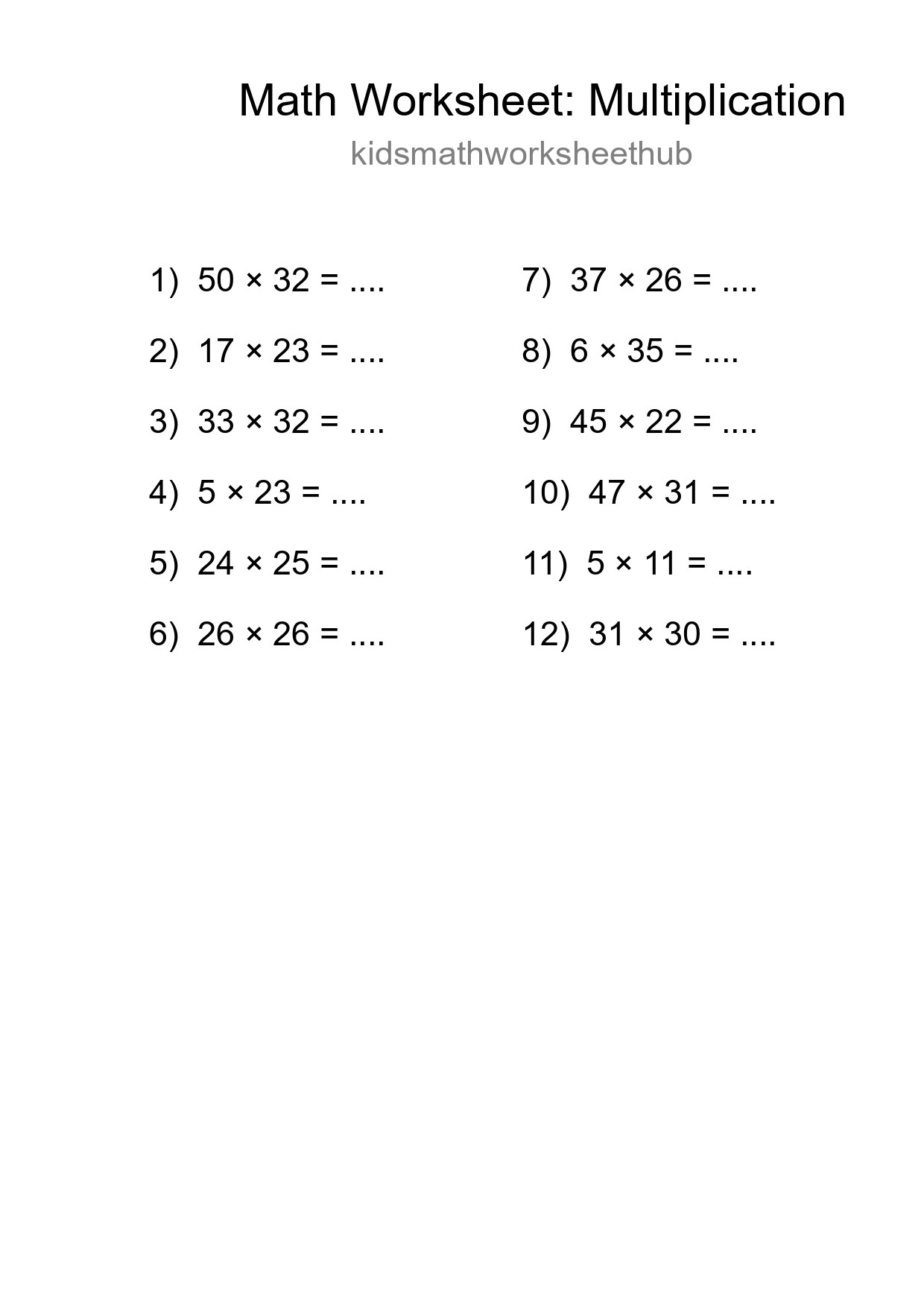 Free 12 Multiplication Math Worksheet For Grade 2 With Answers - Part 194