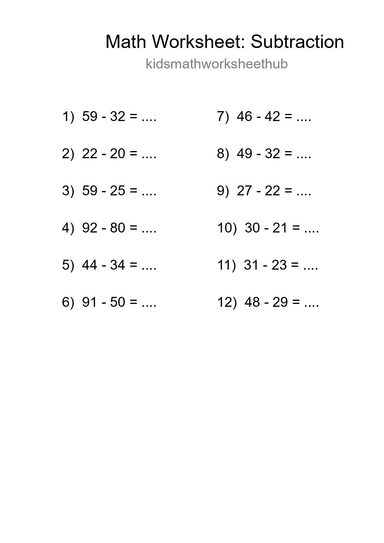 Free 12 Subtraction Math Worksheet For Grade 3 With Answers - Part 85