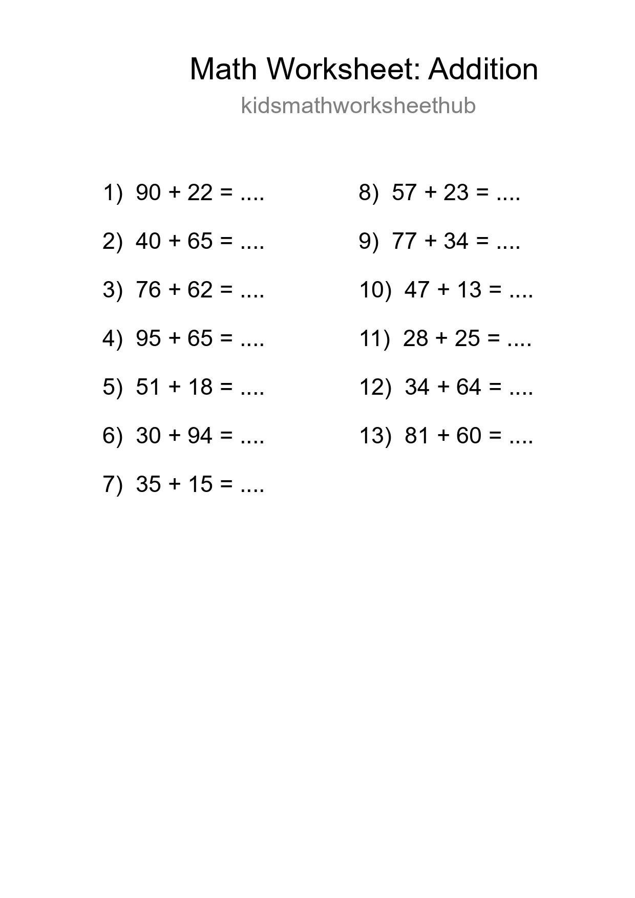 Free 13 Addition Math Worksheet For Grade 3 With Answers - Part 23