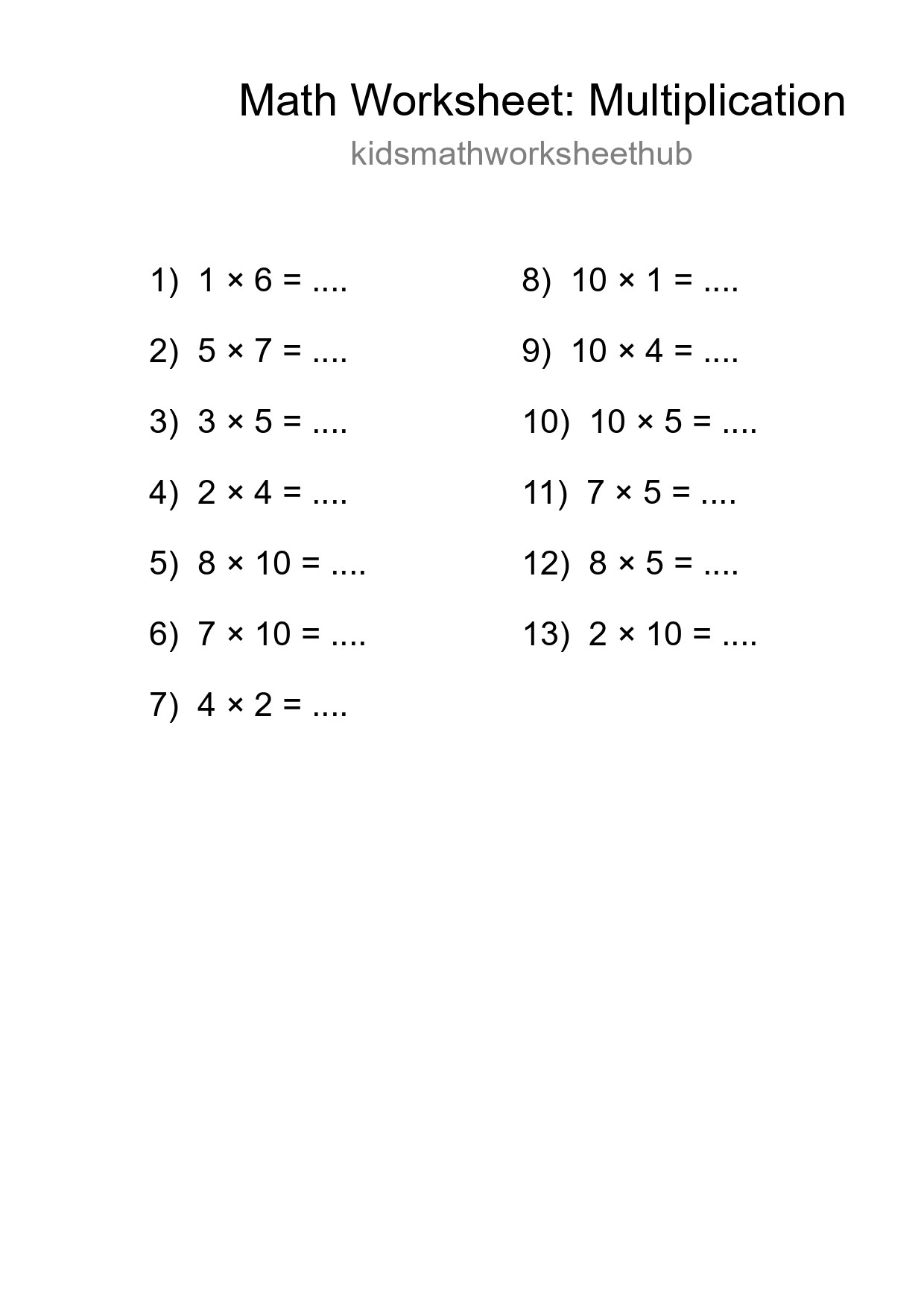 Free 13 Multiplication Math Worksheet For Grade 1 - Part 106