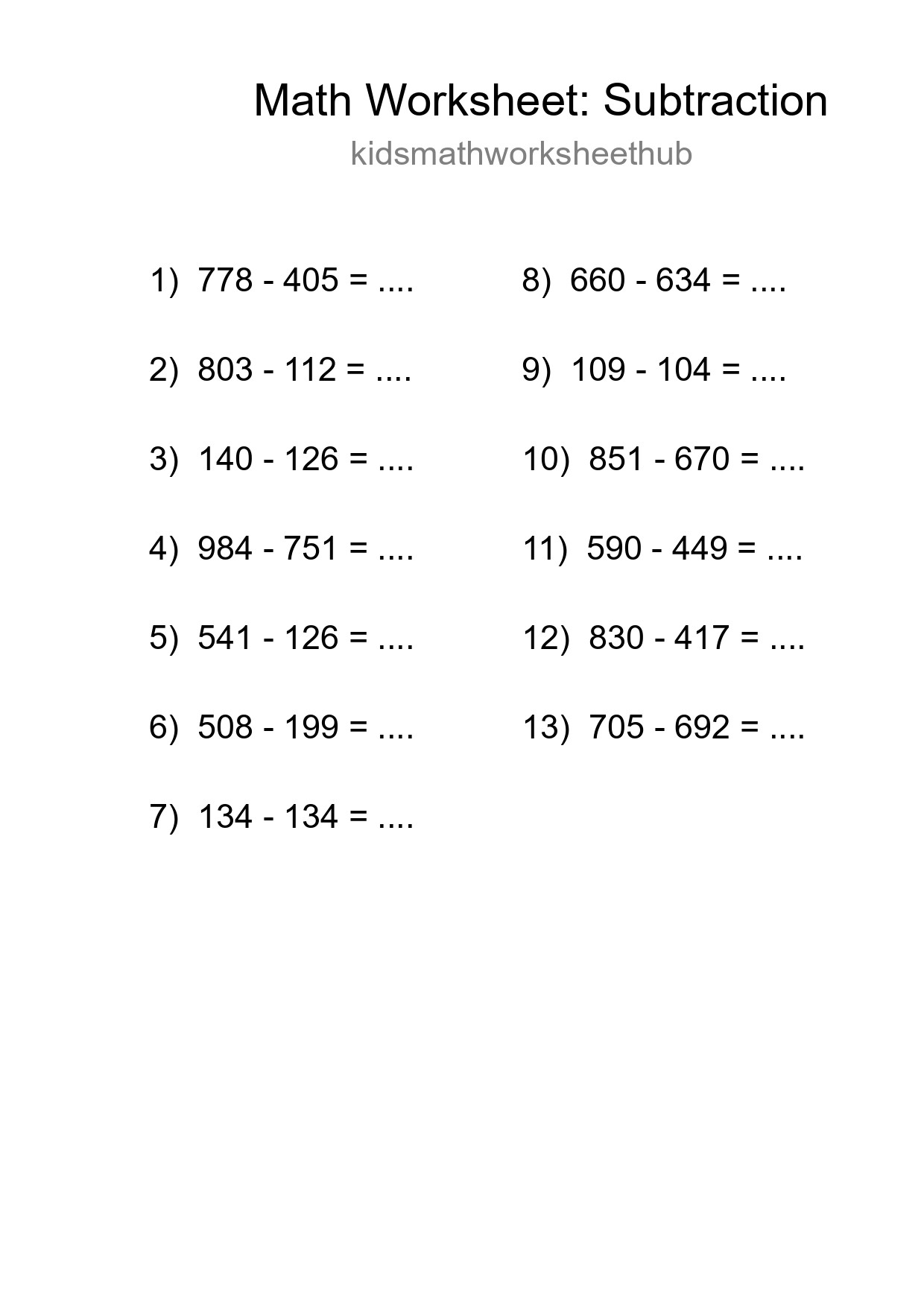 Free 13 Subtraction Math Worksheet For Grade 5 - Part 151