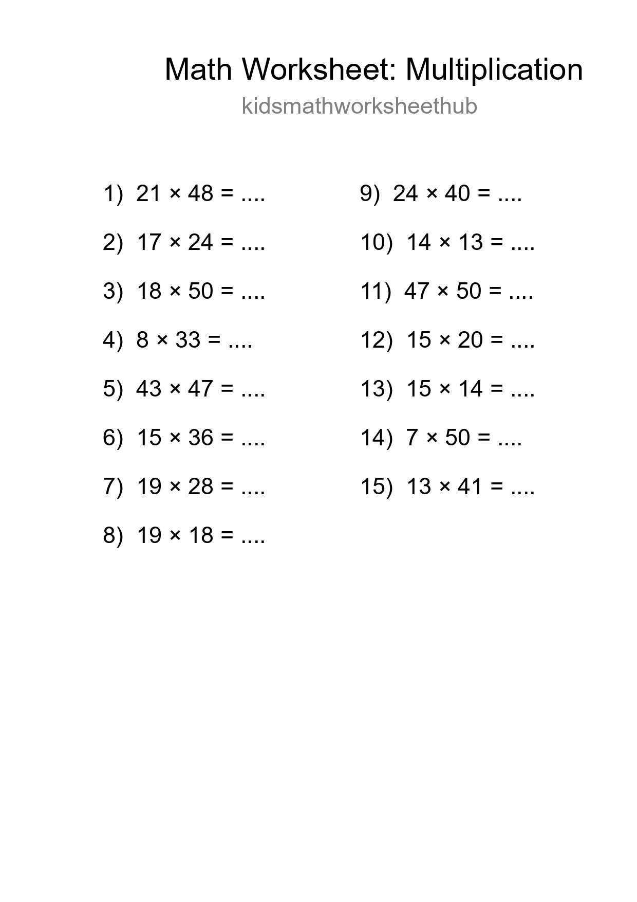 Free 15 Multiplication Math Worksheet For Grade 2 With Answers - Part 282