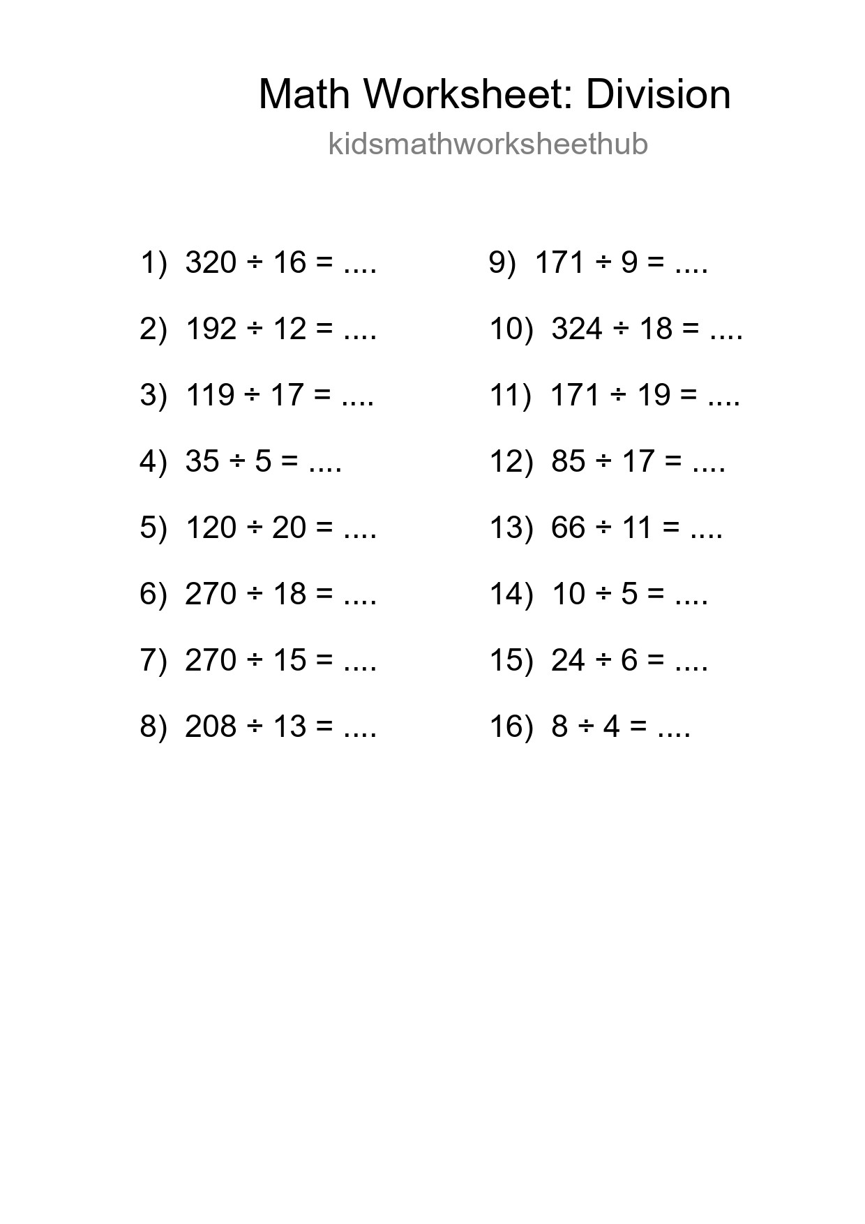 Free 16 Division Math Worksheet For Grade 2 With Answers - Part 235