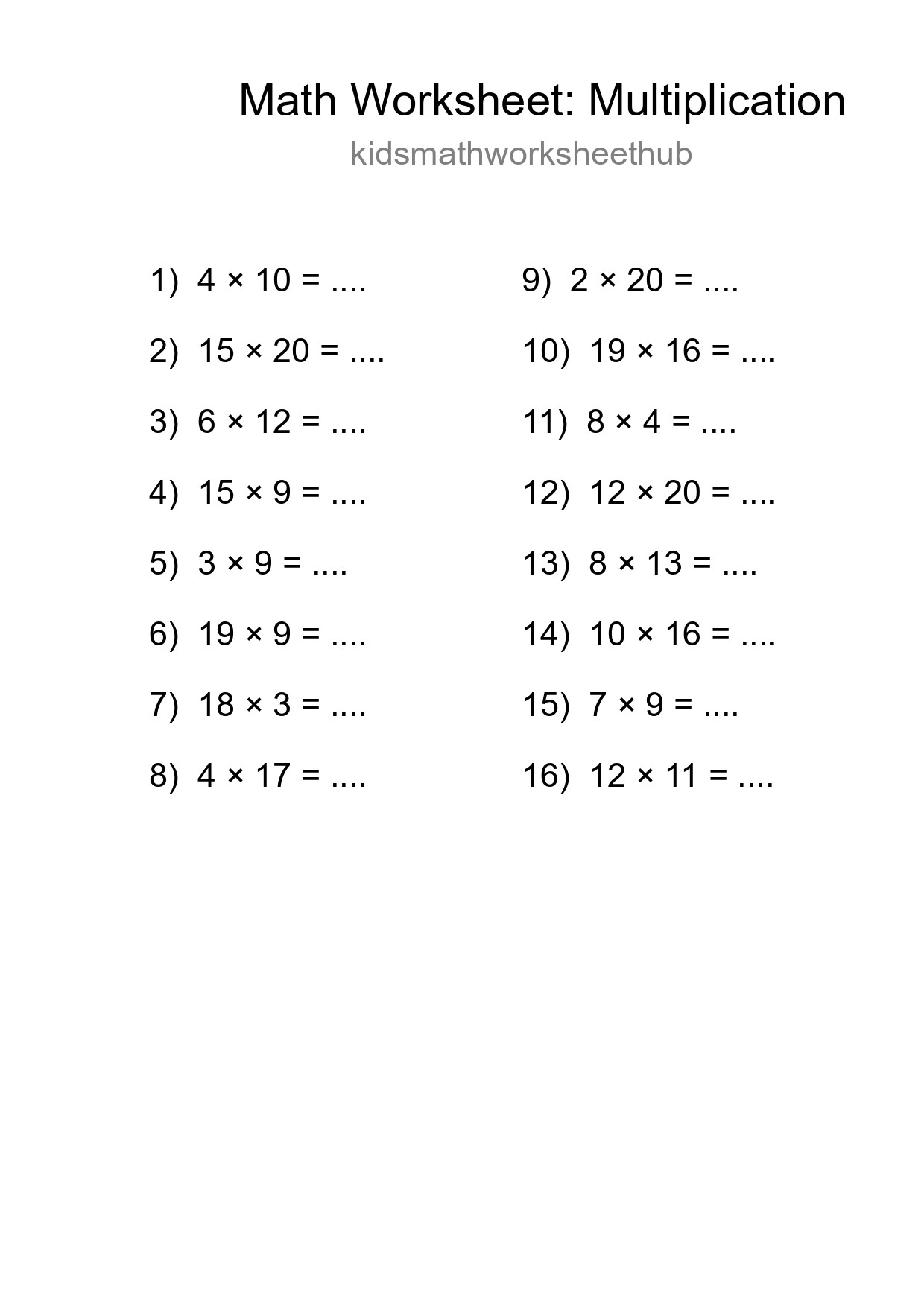 Free 16 Multiplication Math Worksheet For Grade 2 With Answers - Part 117