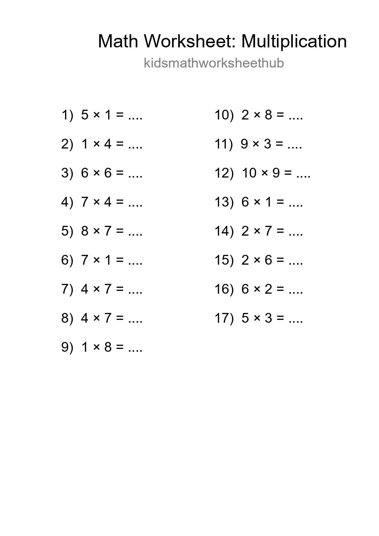 Free 17 Multiplication Math Worksheet For Grade 1 - Part 183