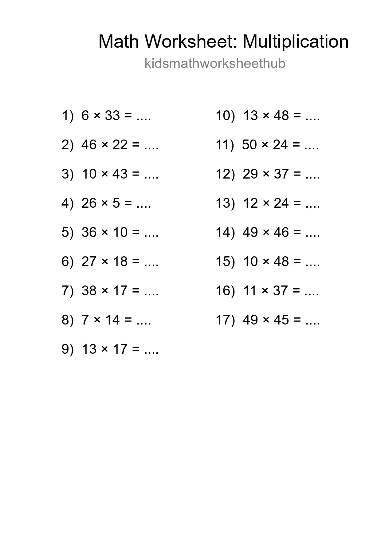 Free 17 Multiplication Math Worksheet For Grade 2 - Part 150