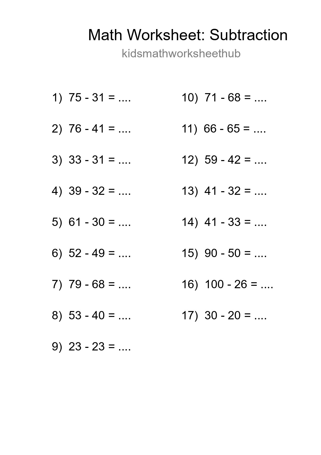 Free 17 Subtraction Math Worksheet For Grade 3 - Part 228