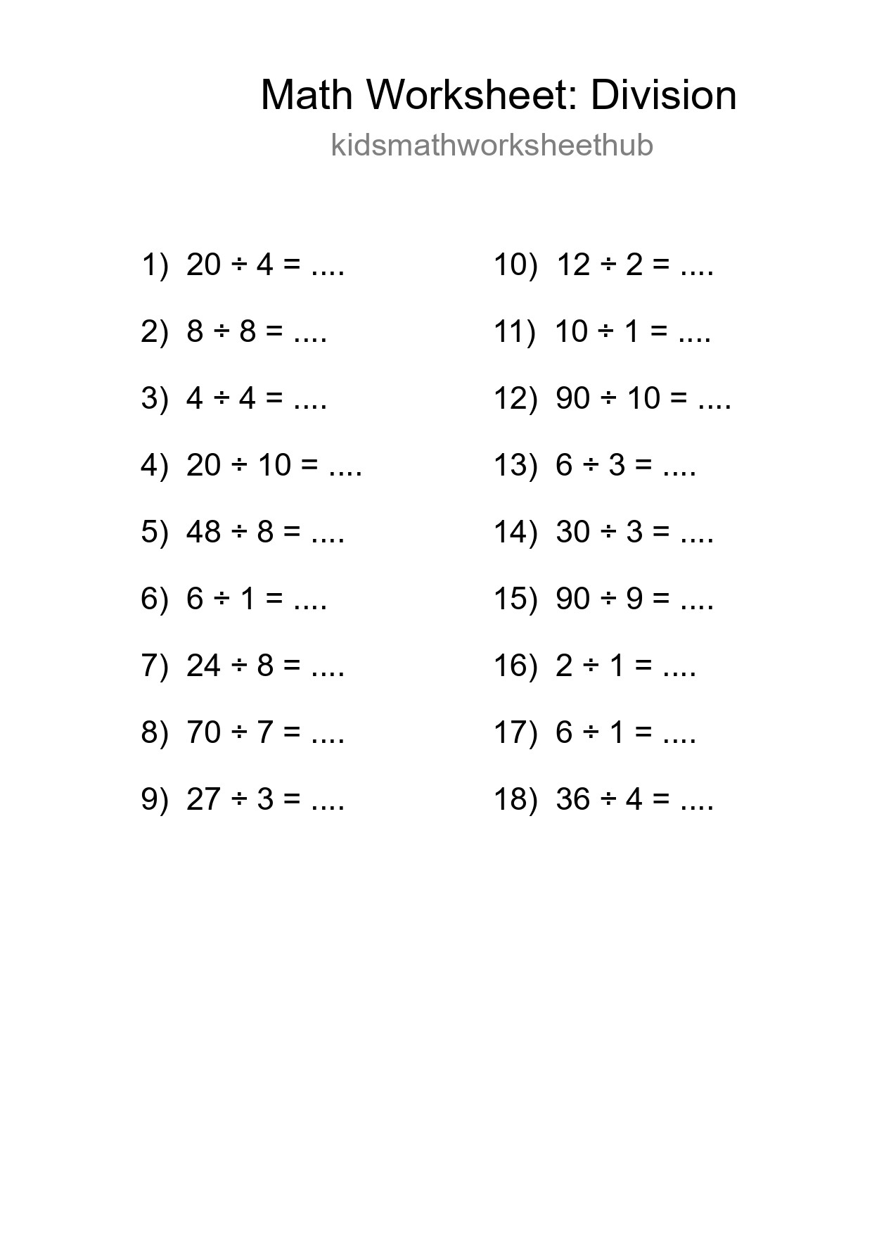 Free 18 Division Math Worksheet For Grade 1 - Part 15