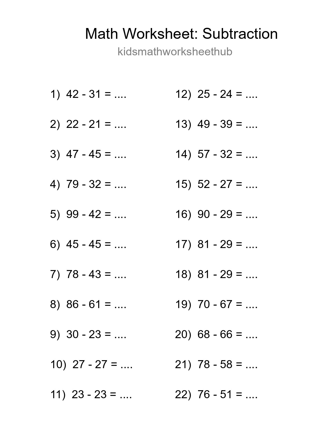 Free 22 Subtraction Math Worksheet For Grade 3 With Answers - Part 294