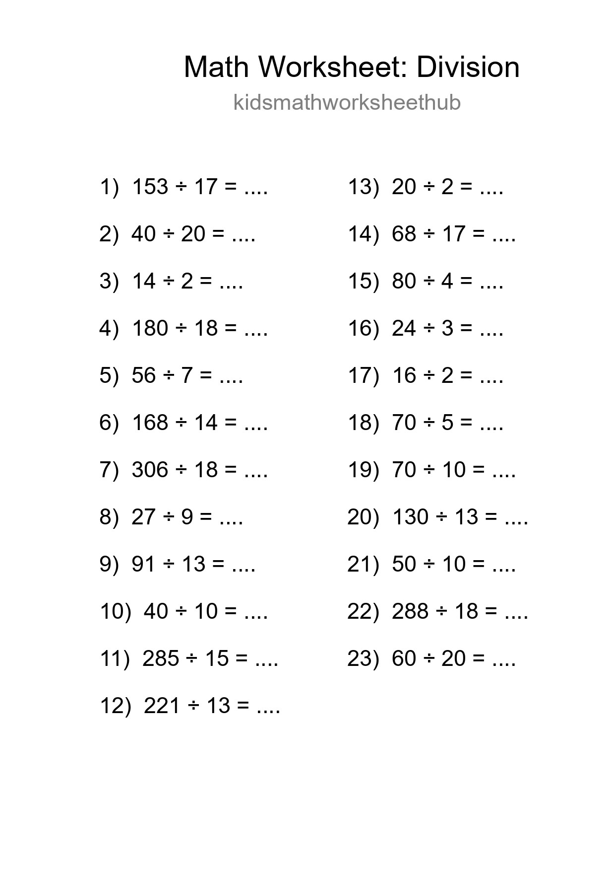 Free 23 Division Math Worksheet For Grade 2 With Answers - Part 26