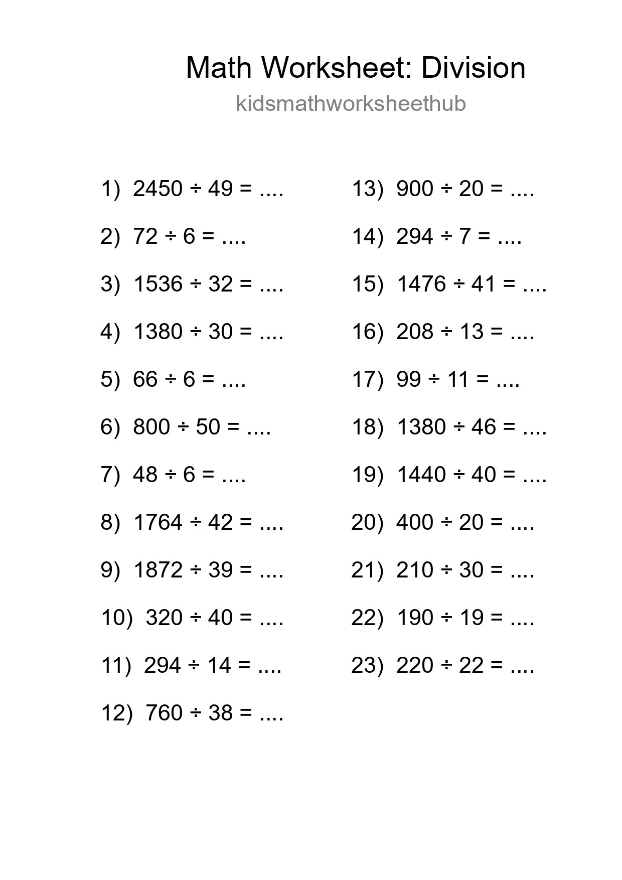 Free 23 Division Math Worksheet For Grade 2 With Answers - Part 290