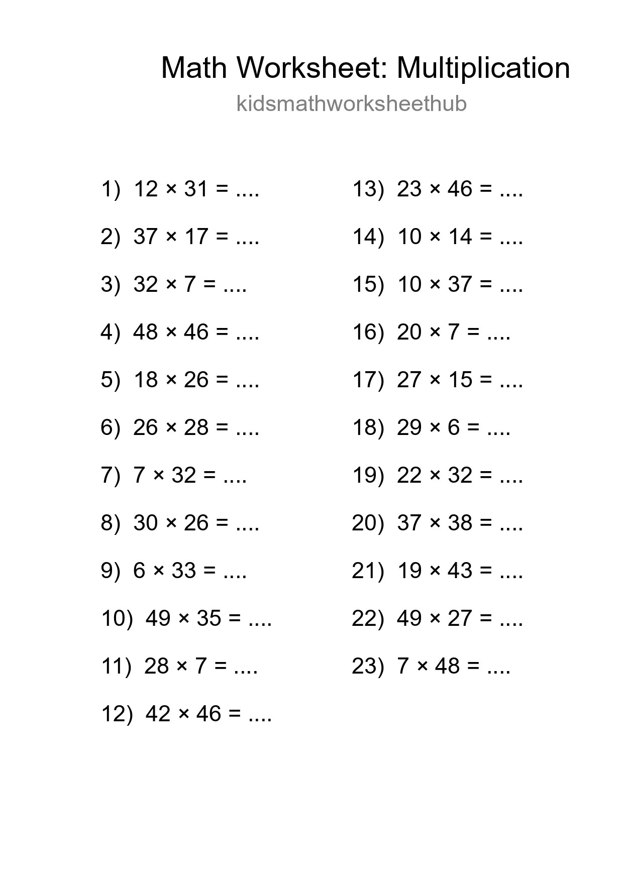 Free 23 Multiplication Math Worksheet For Grade 2 - Part 227