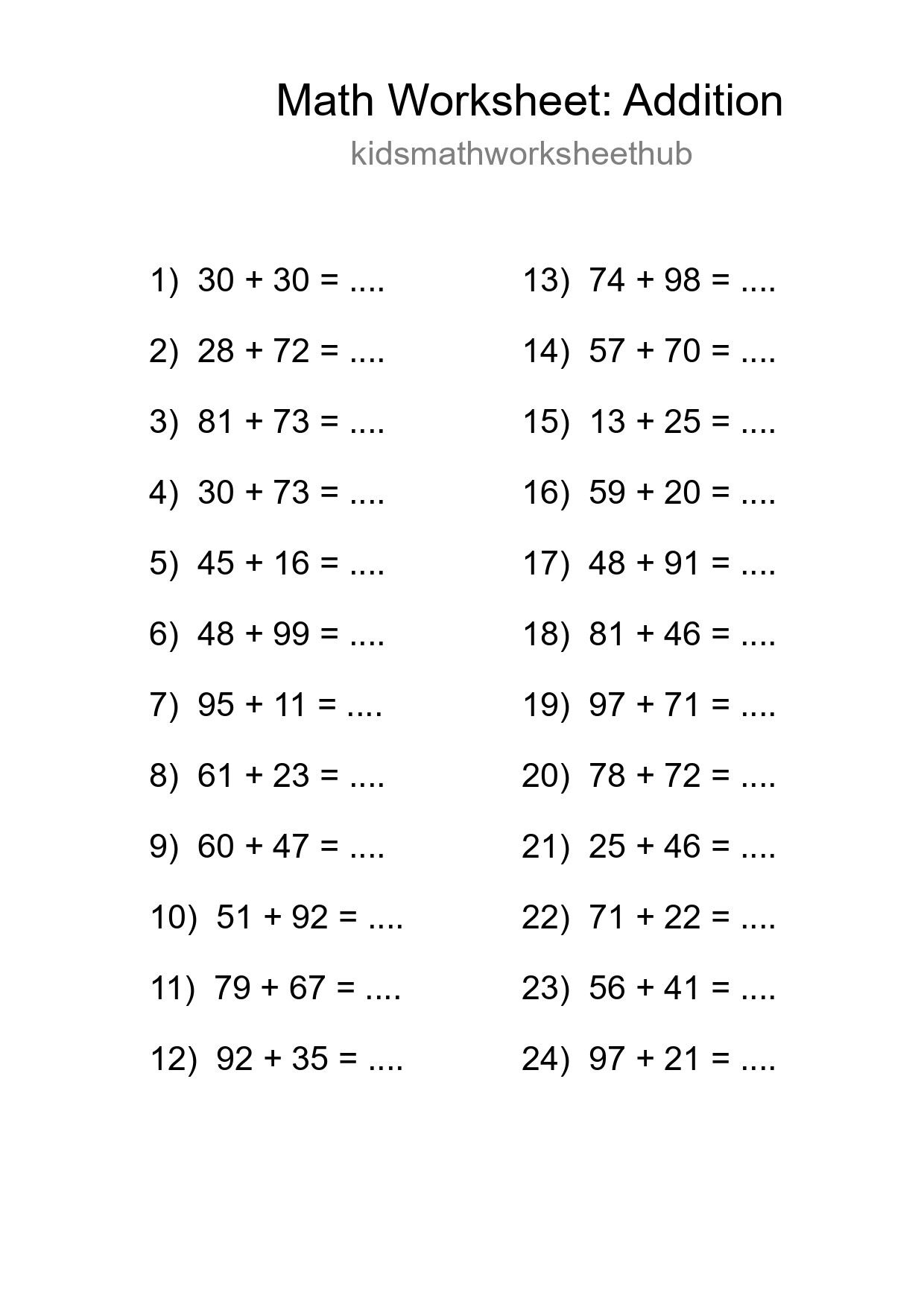 Free 24 Addition Math Worksheet For Grade 3 - Part 276