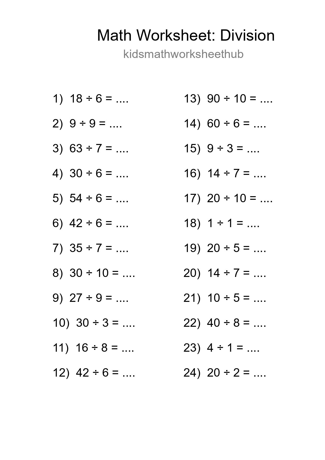 Free 24 Division Math Worksheet For Grade 1 - Part 202