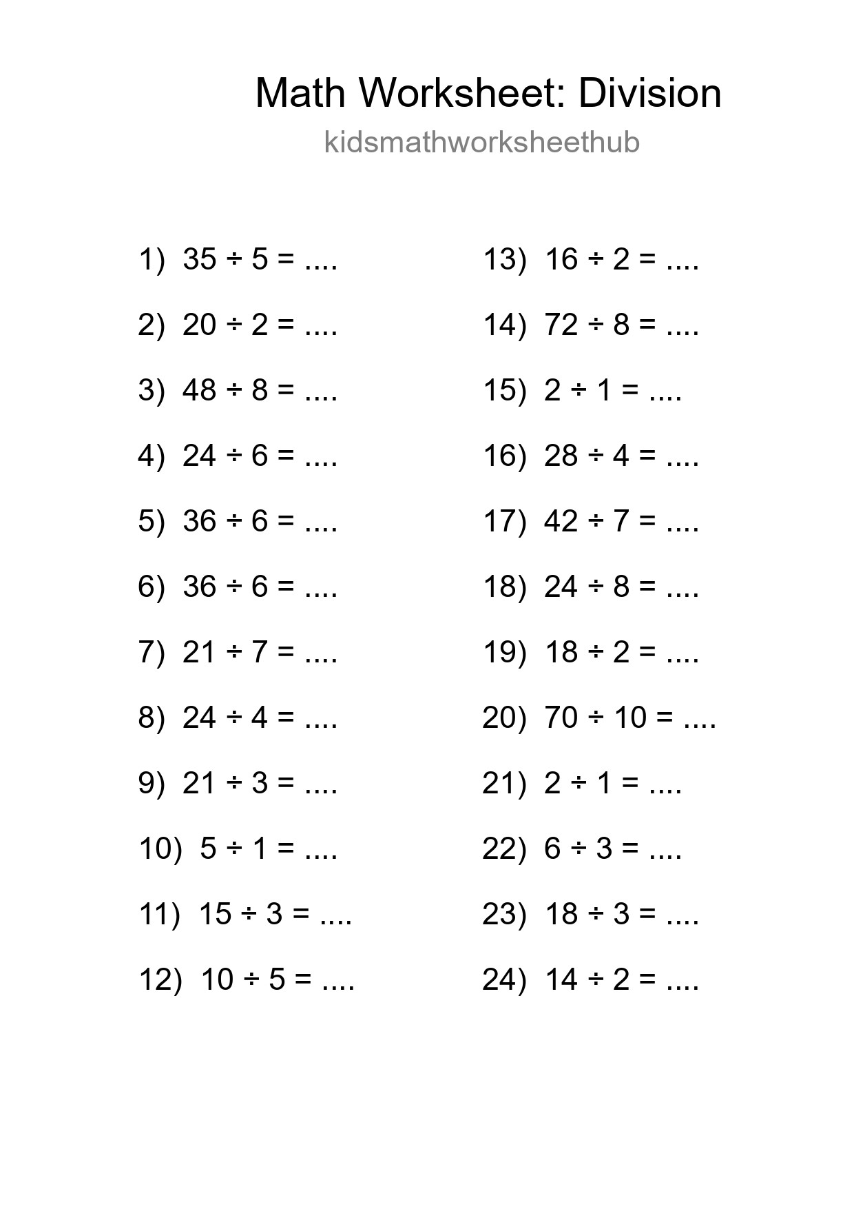Free 24 Division Math Worksheet For Grade 1 - Part 37