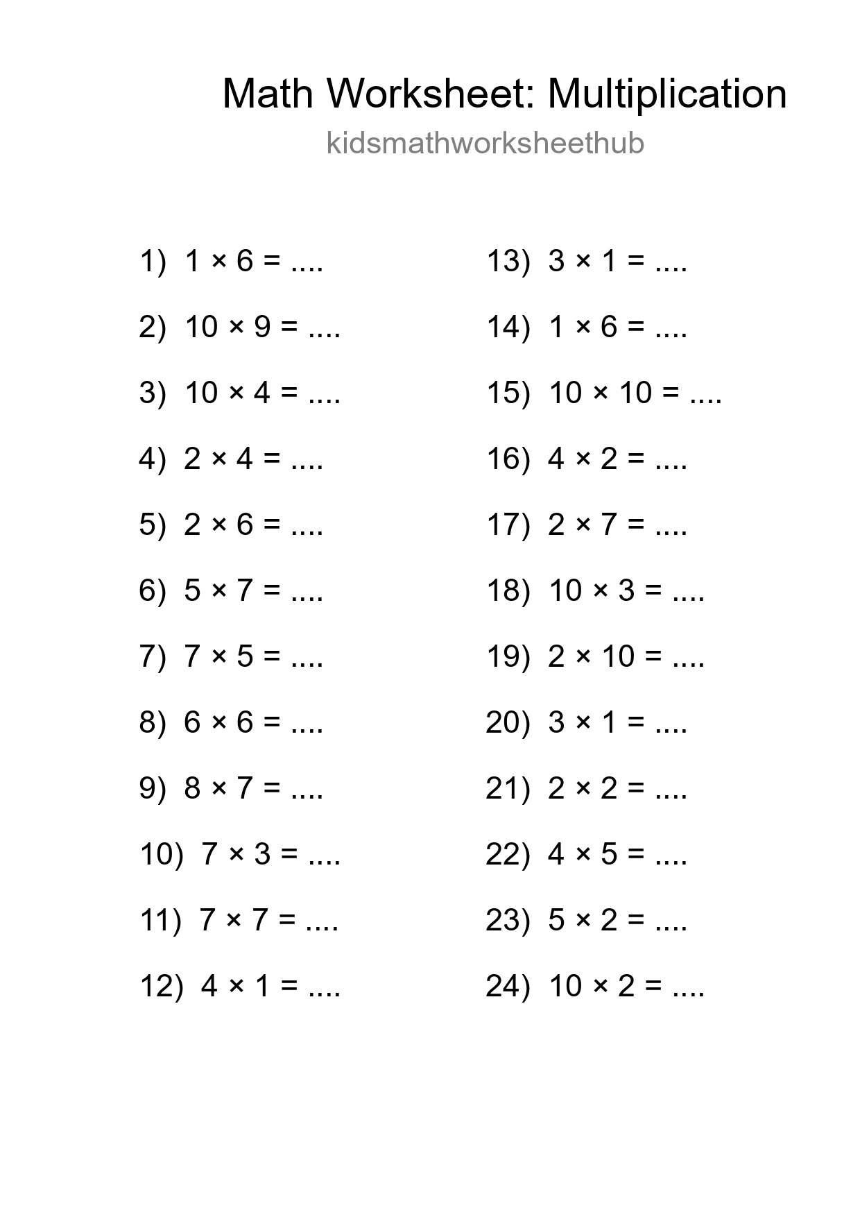 Free 24 Multiplication Math Worksheet For Grade 1 - Part 73