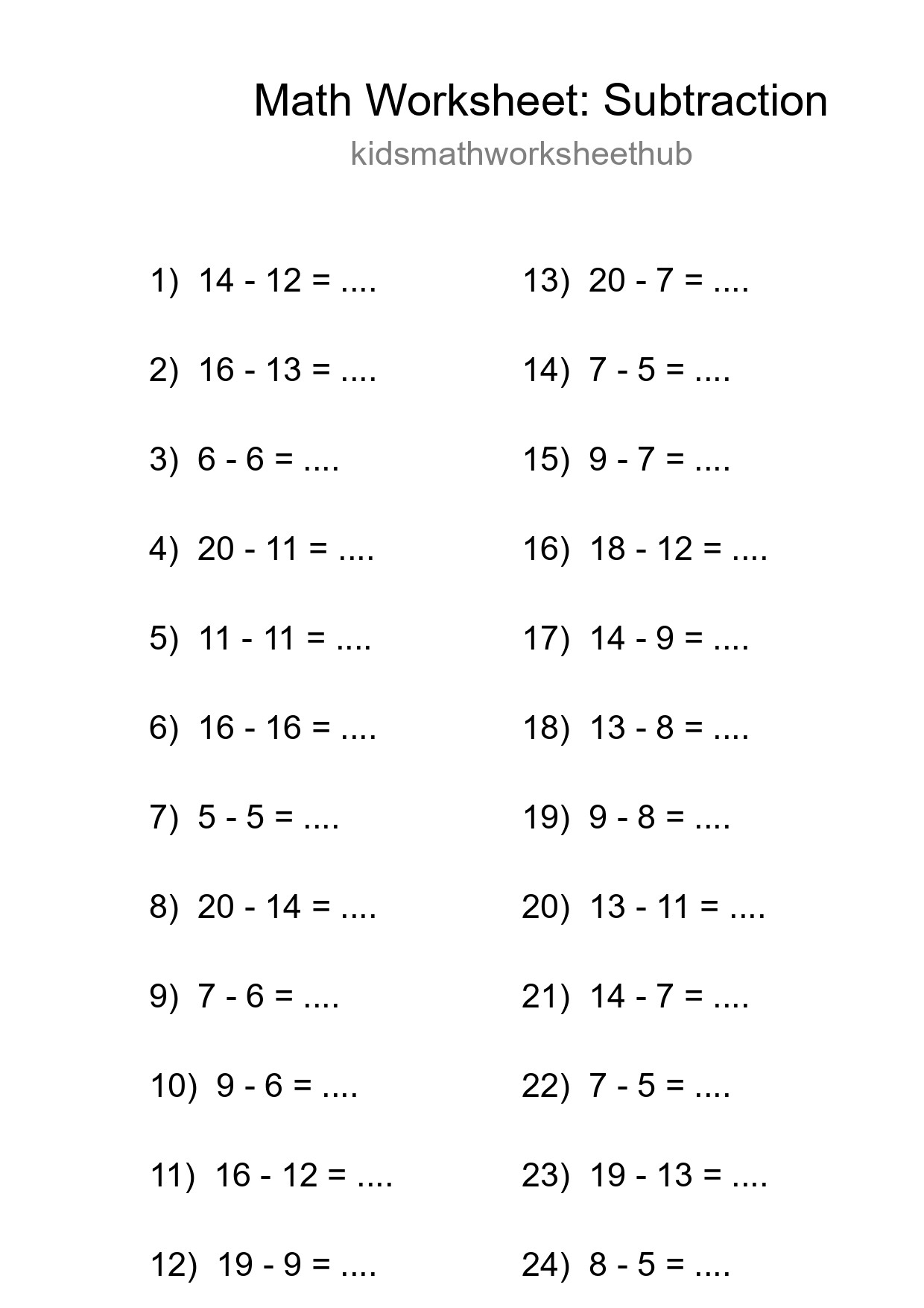 Free 24 Subtraction Math Worksheet For Grade 2 - Part 272