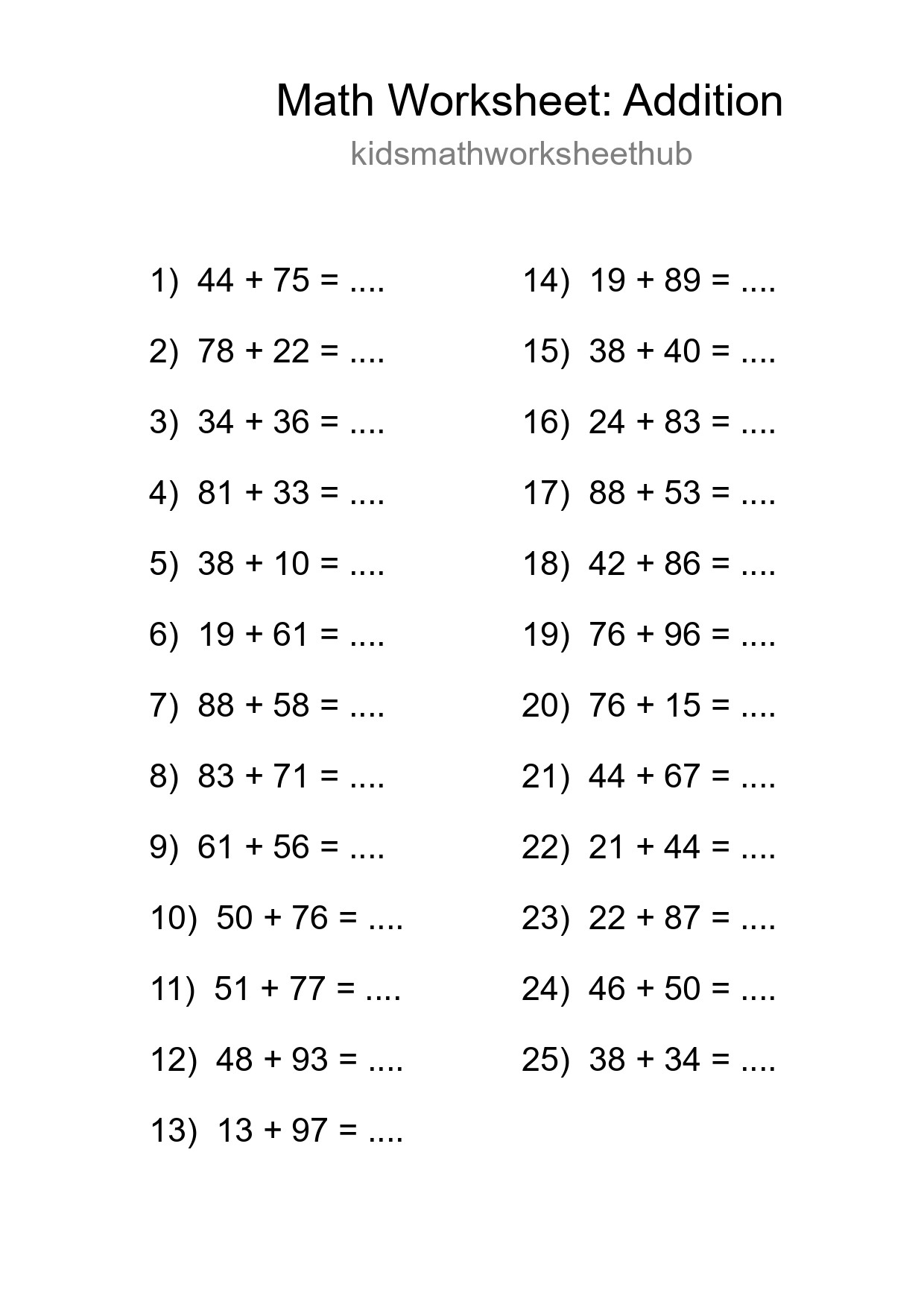 Free 25 Addition Math Worksheet For Grade 3 - Part 12
