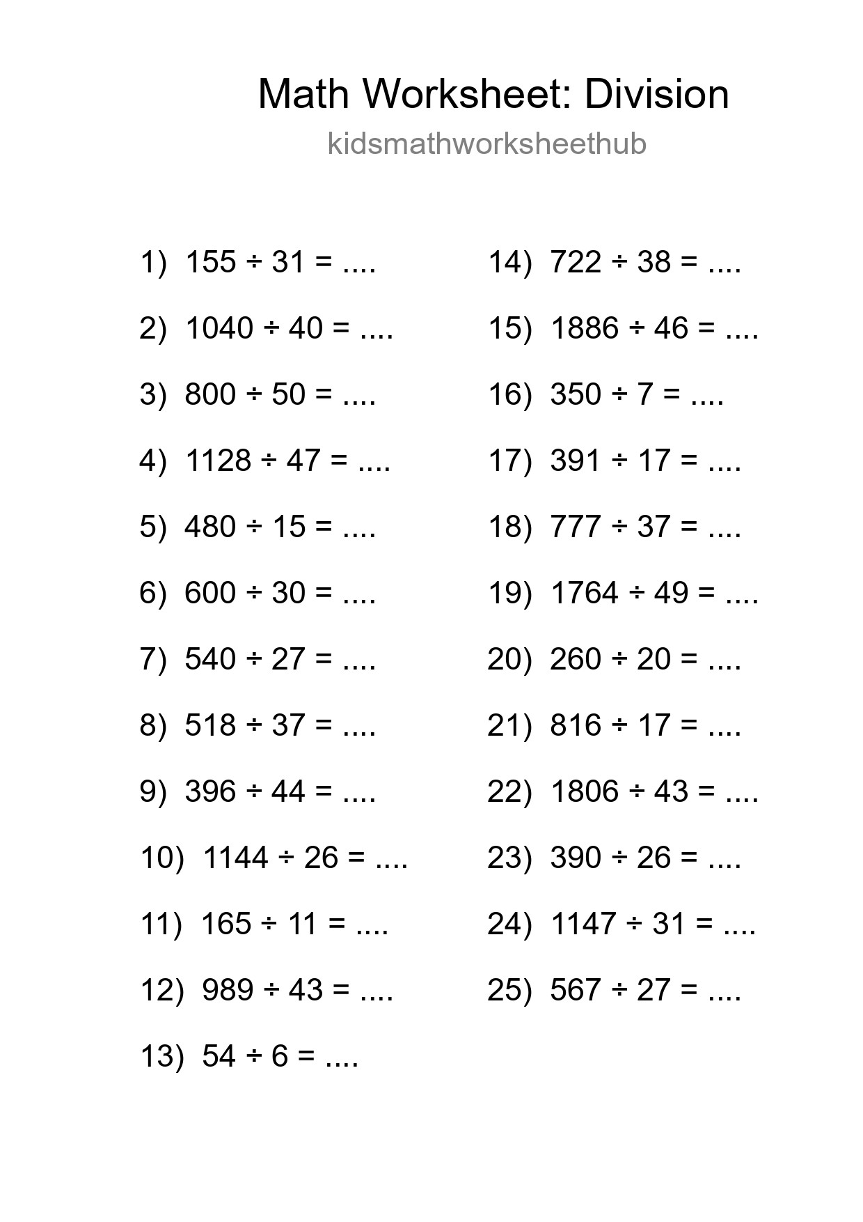Free 25 Division Math Worksheet For Grade 2 With Answers - Part 191