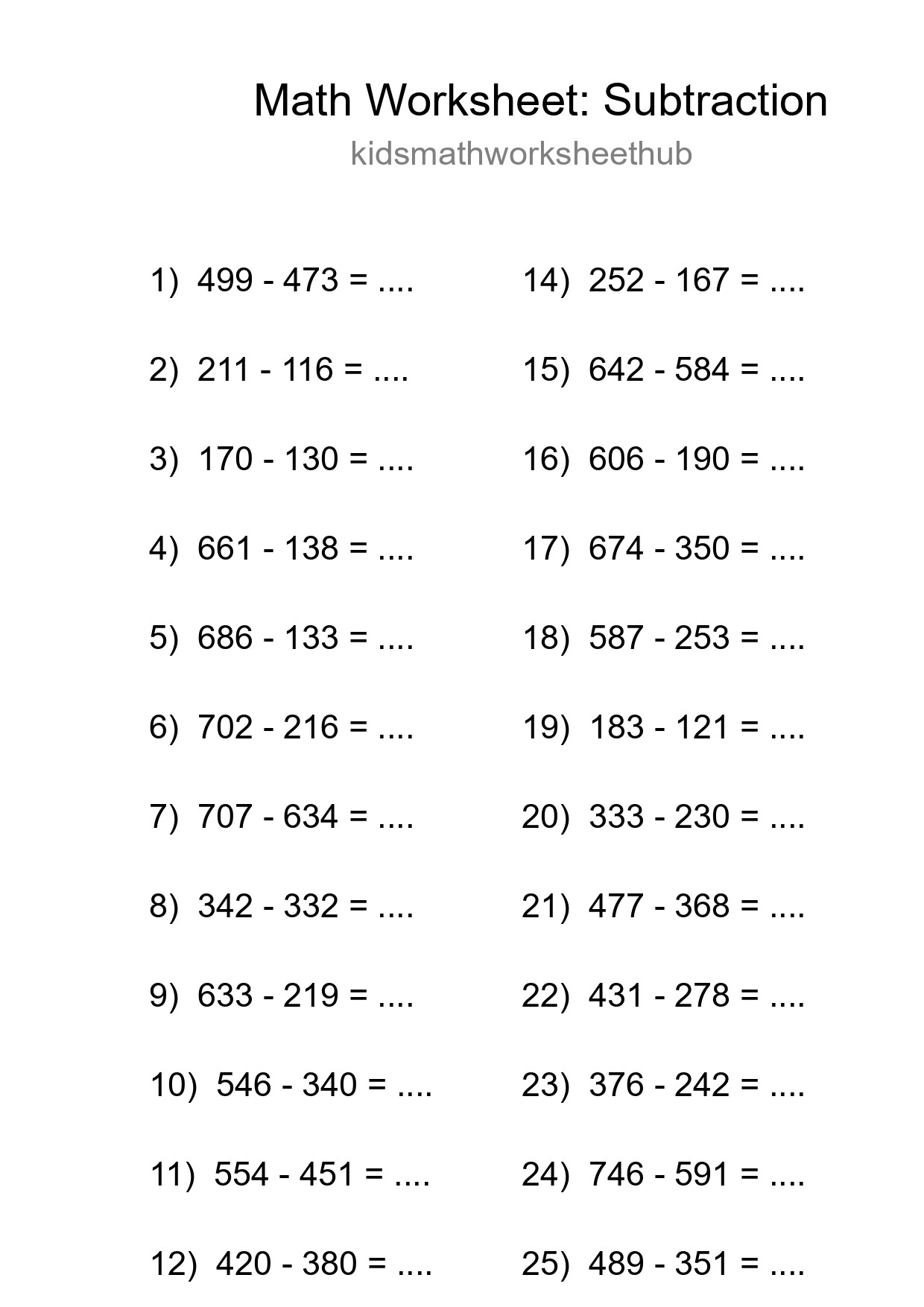 Free 25 Subtraction Math Worksheet For Grade 5 With Answers - Part 173