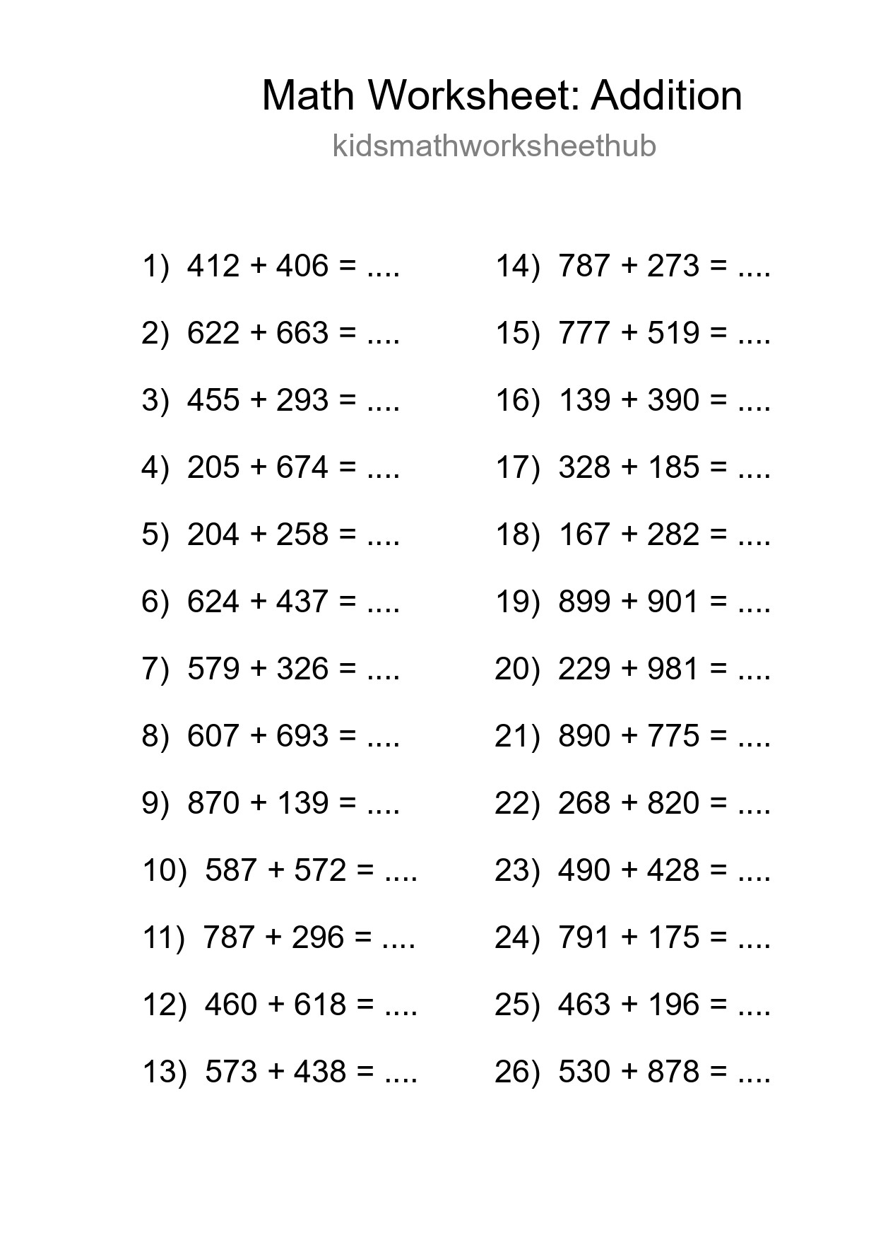 Free 26 Addition Math Worksheet For Grade 5 - Part 122