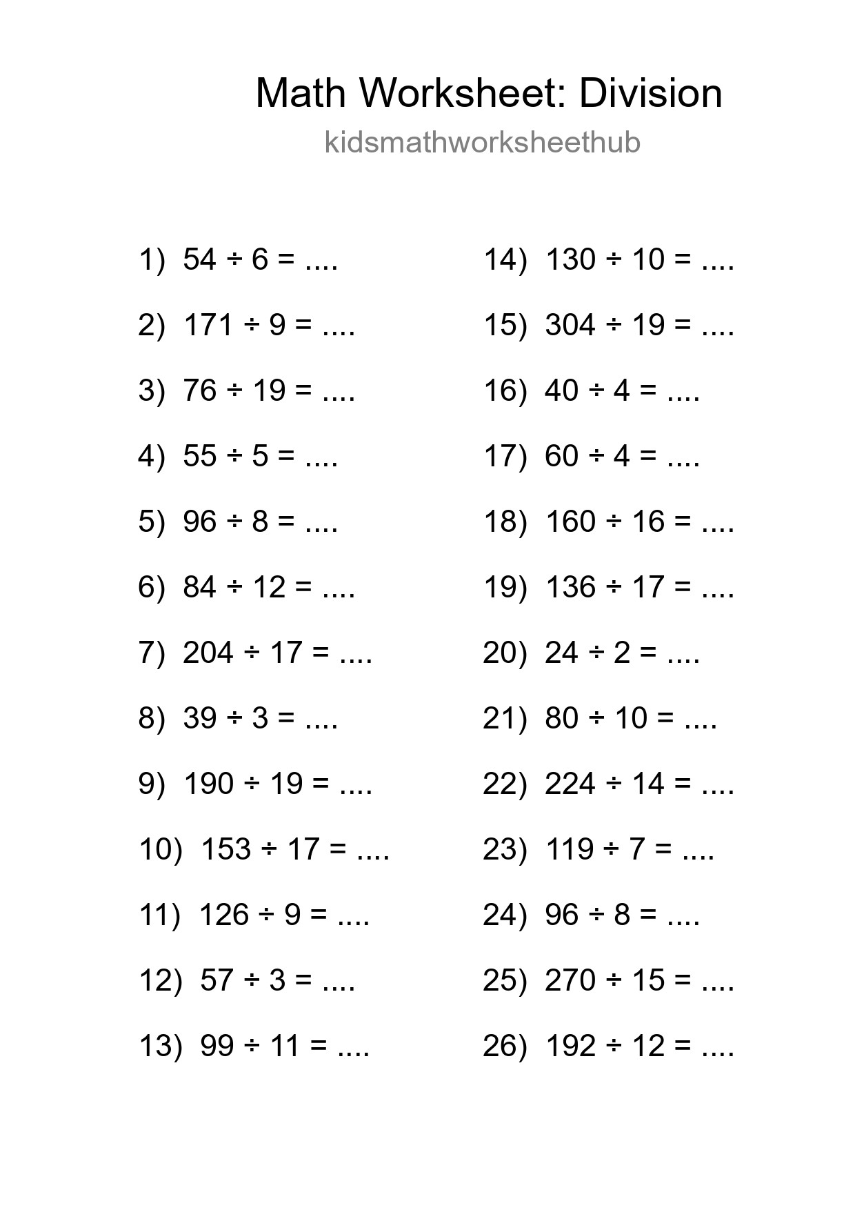 Free 26 Division Math Worksheet For Grade 2 With Answers - Part 136