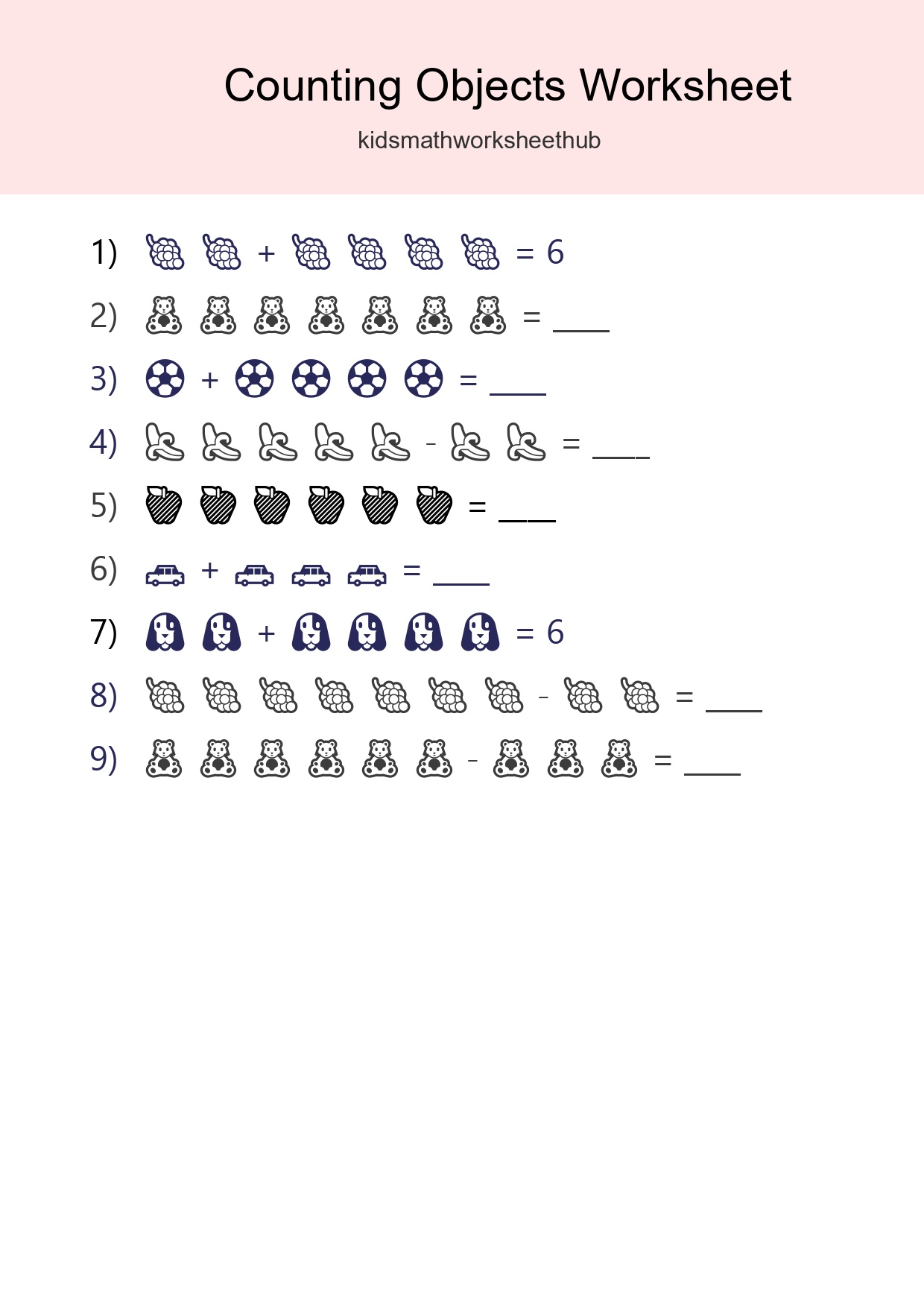 Free Counting Objects Worksheet For Kindergarten Printable - Part 179
