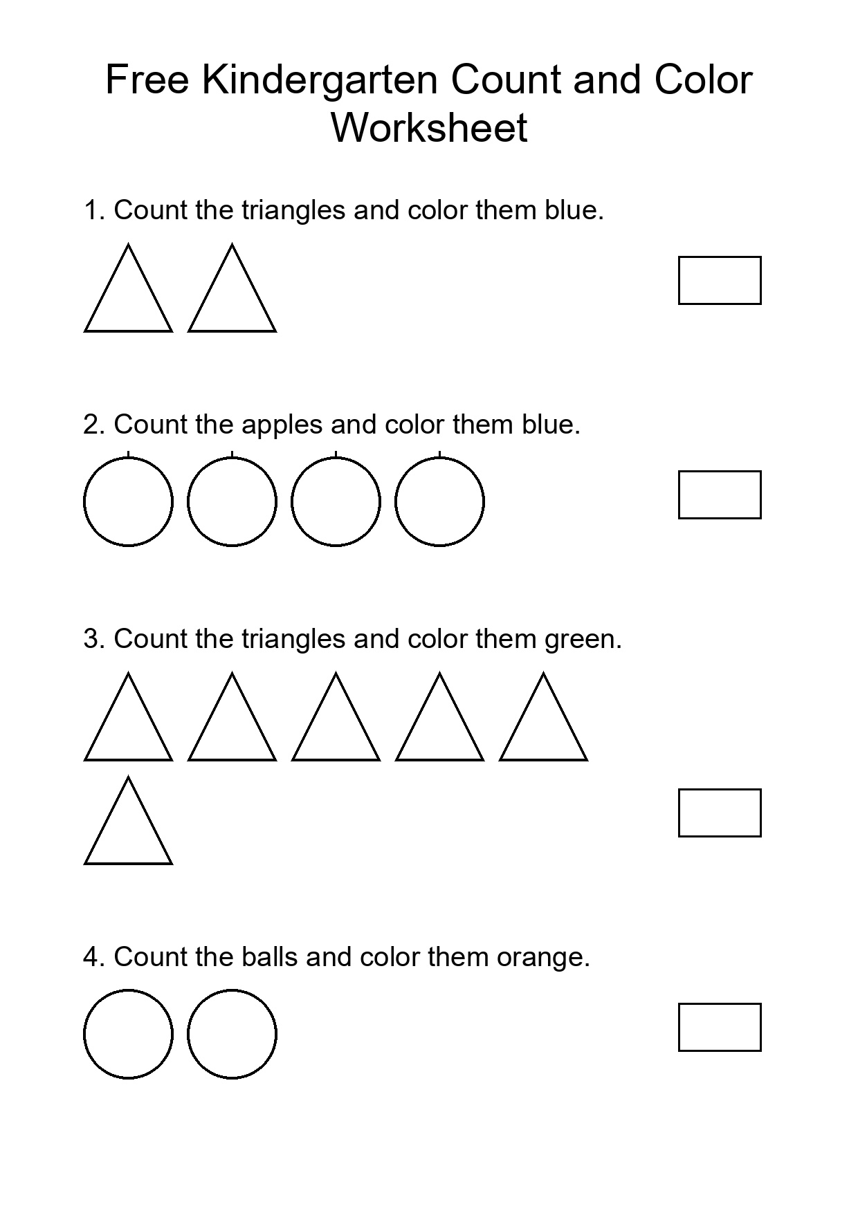 Free Kindergarten Count and Color Worksheet