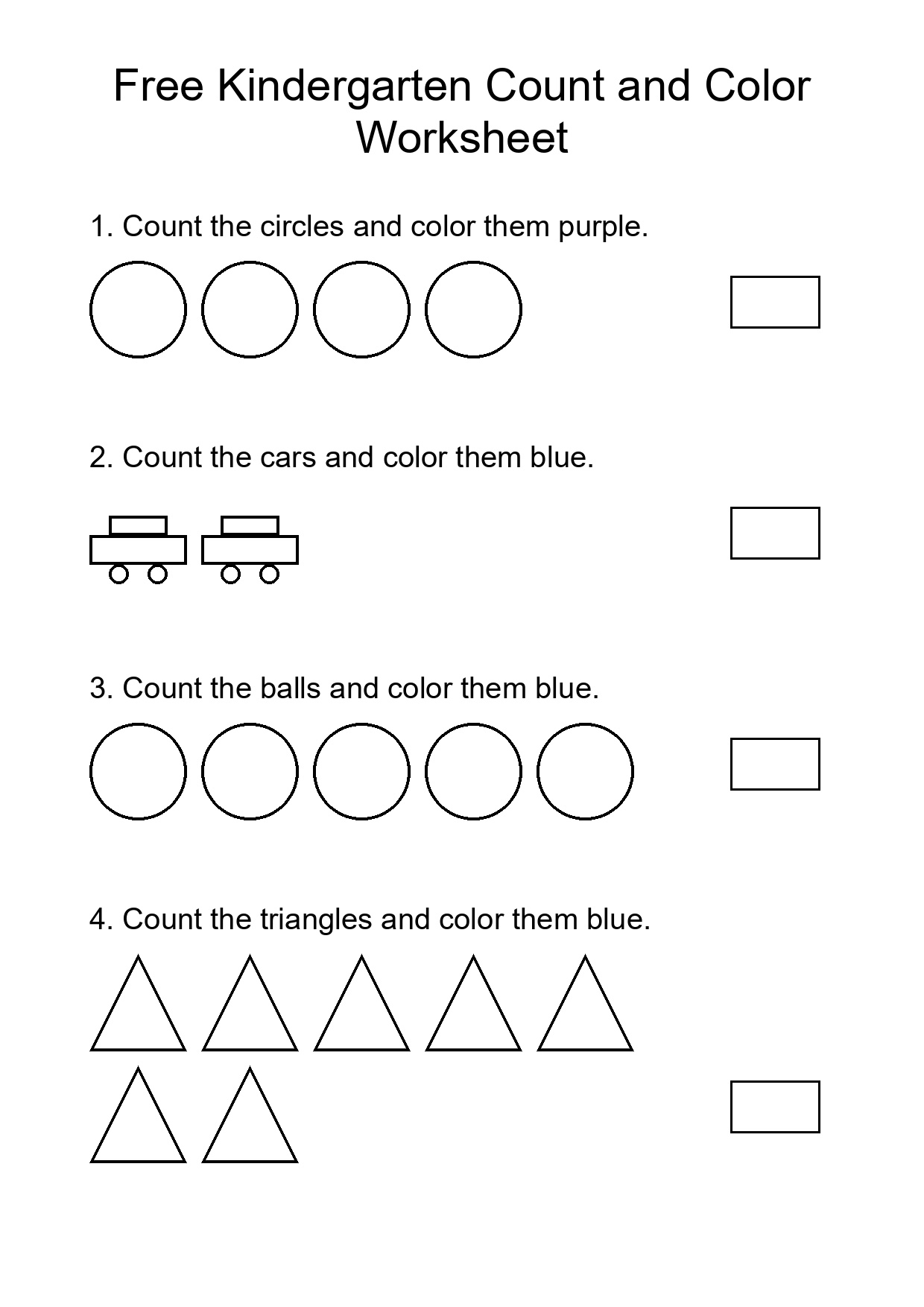 Free Kindergarten Count and Color Worksheet
