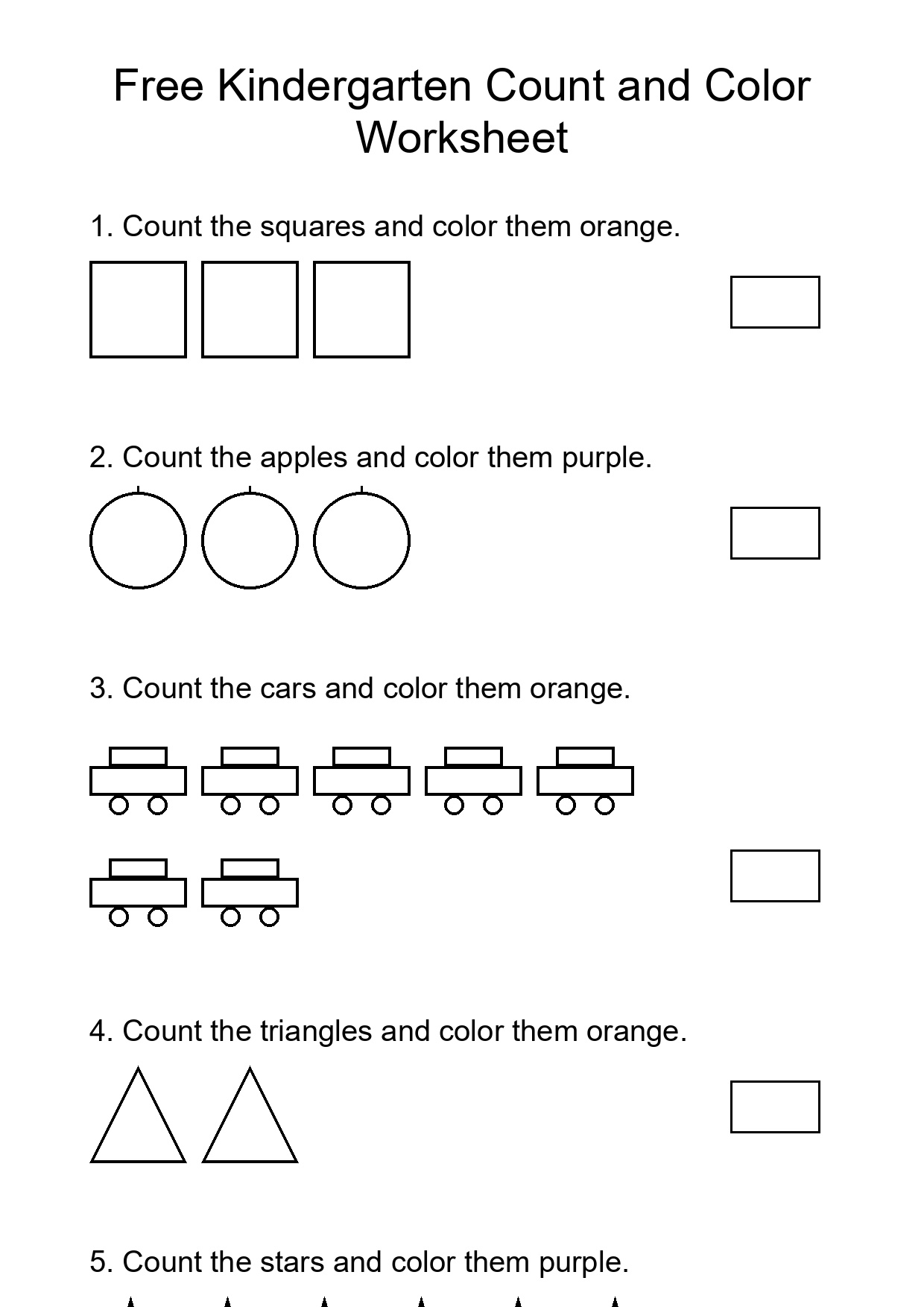 Free Kindergarten Count and Color Worksheet