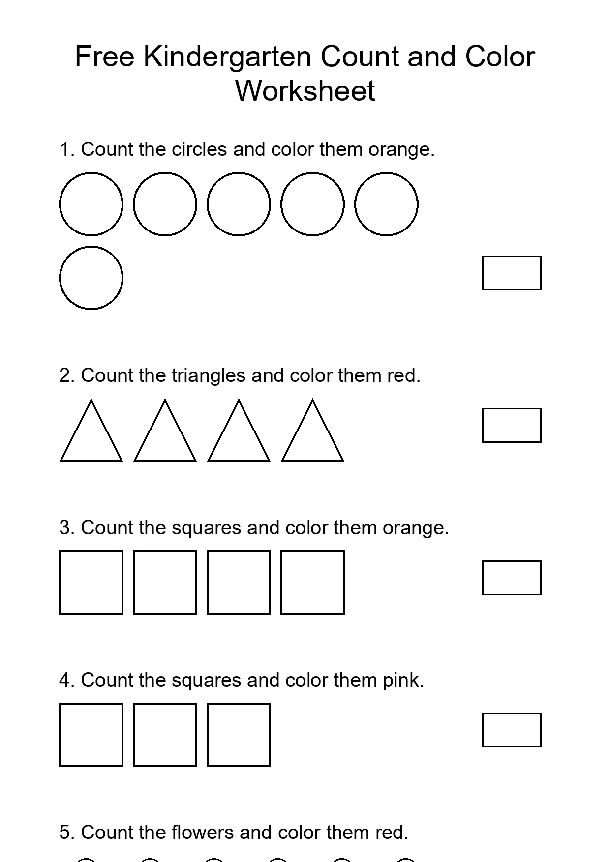 Free Kindergarten Count and Color Worksheet