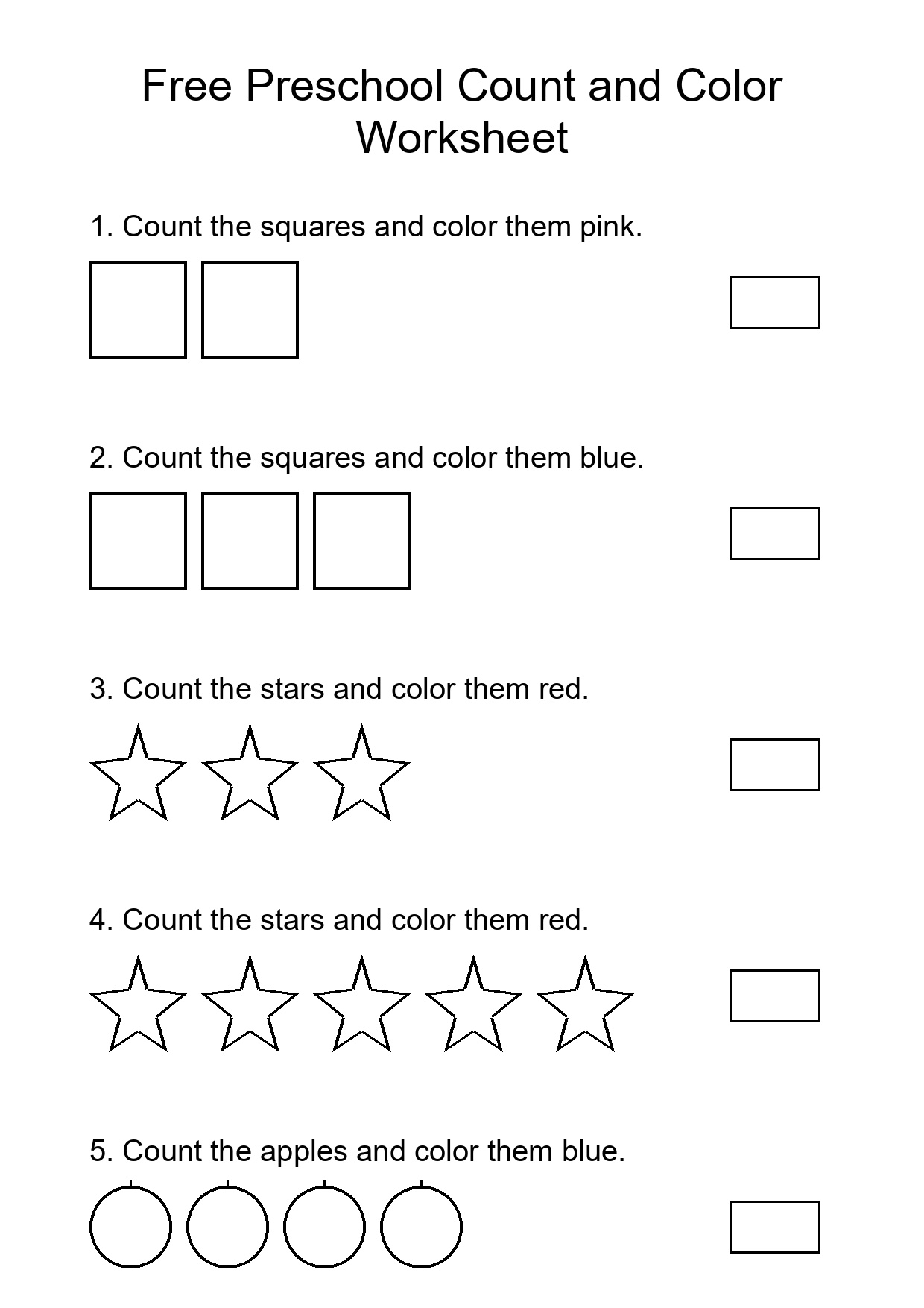 Free Preschool Count and Color Worksheet