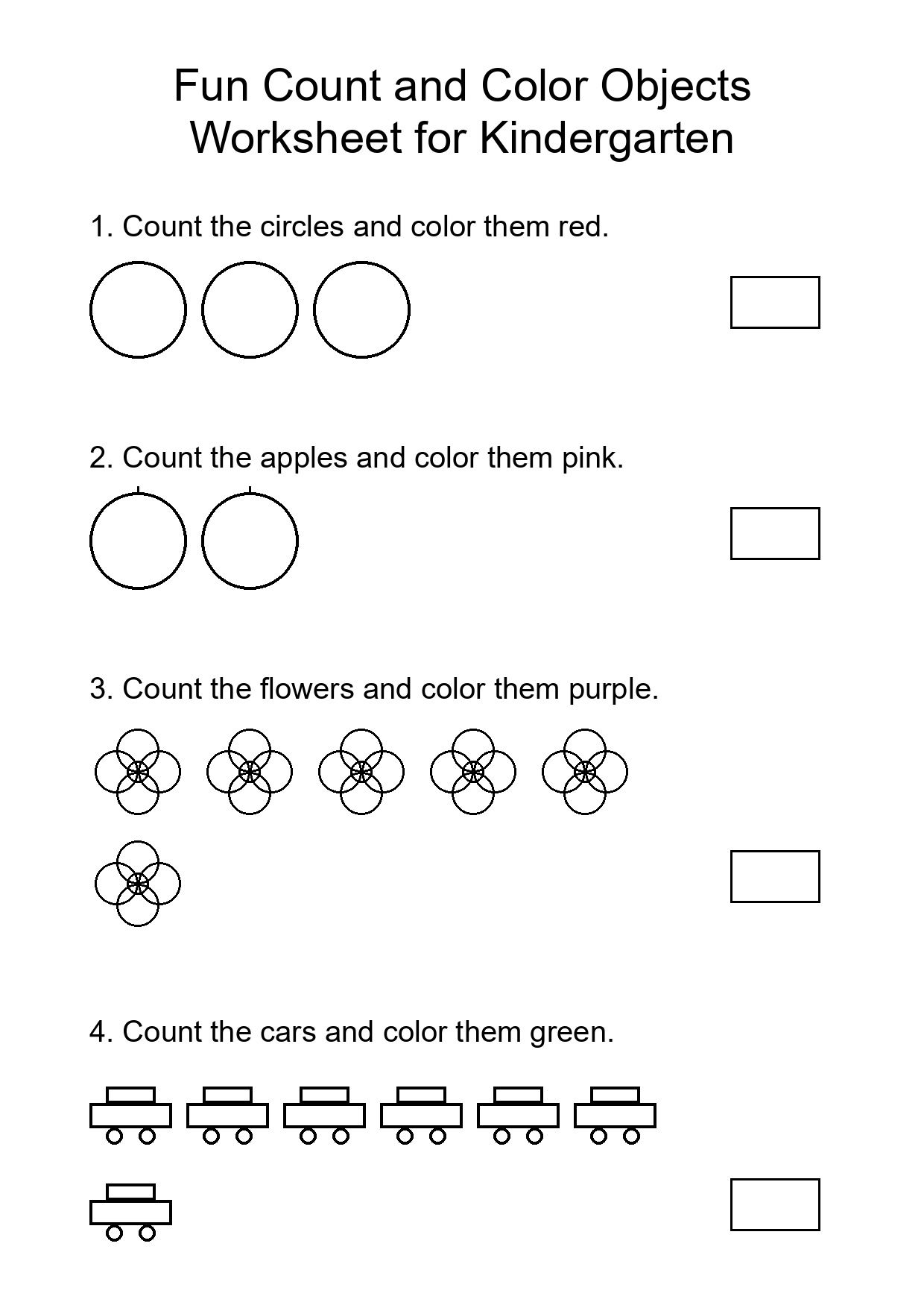 Fun Count and Color Objects Worksheet for Kindergarten