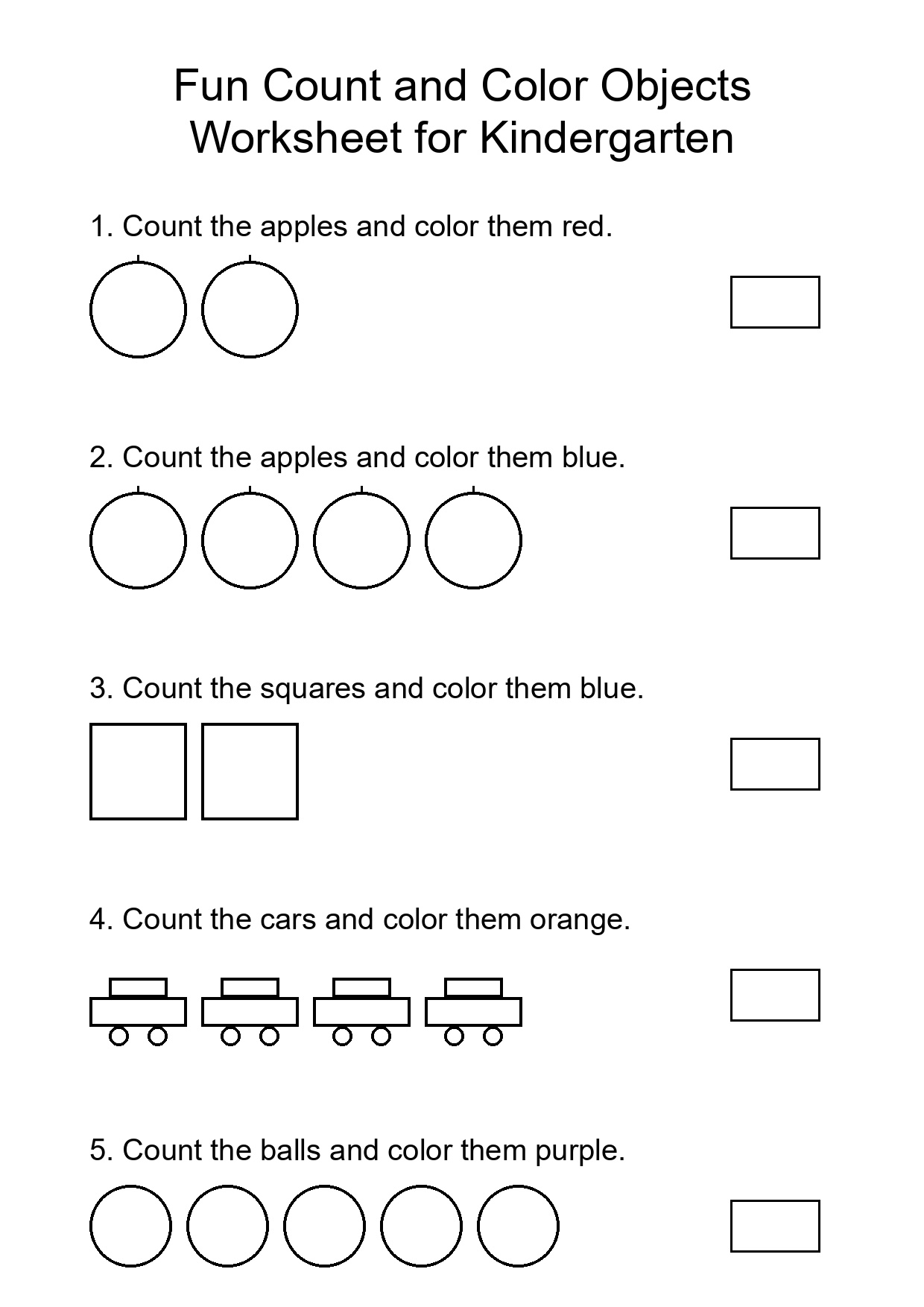 Fun Count and Color Objects Worksheet for Kindergarten