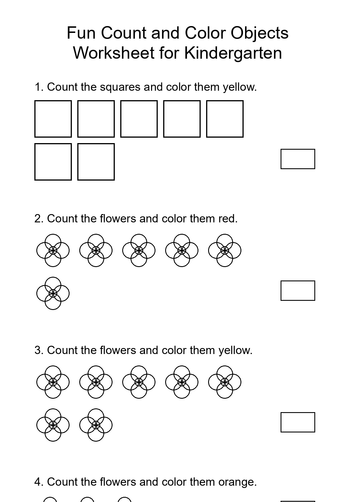Fun Count and Color Objects Worksheet for Kindergarten