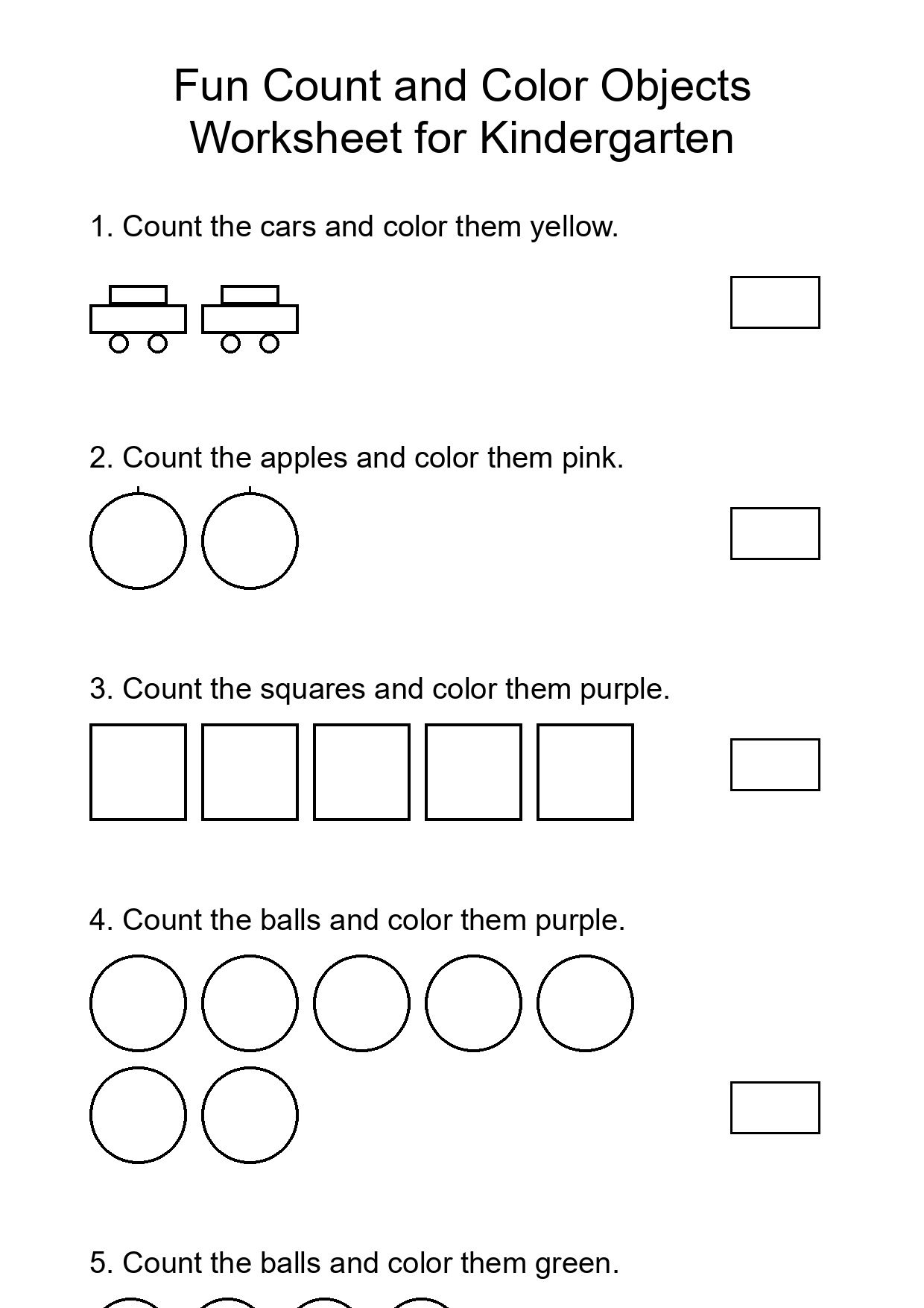 Fun Count and Color Objects Worksheet for Kindergarten