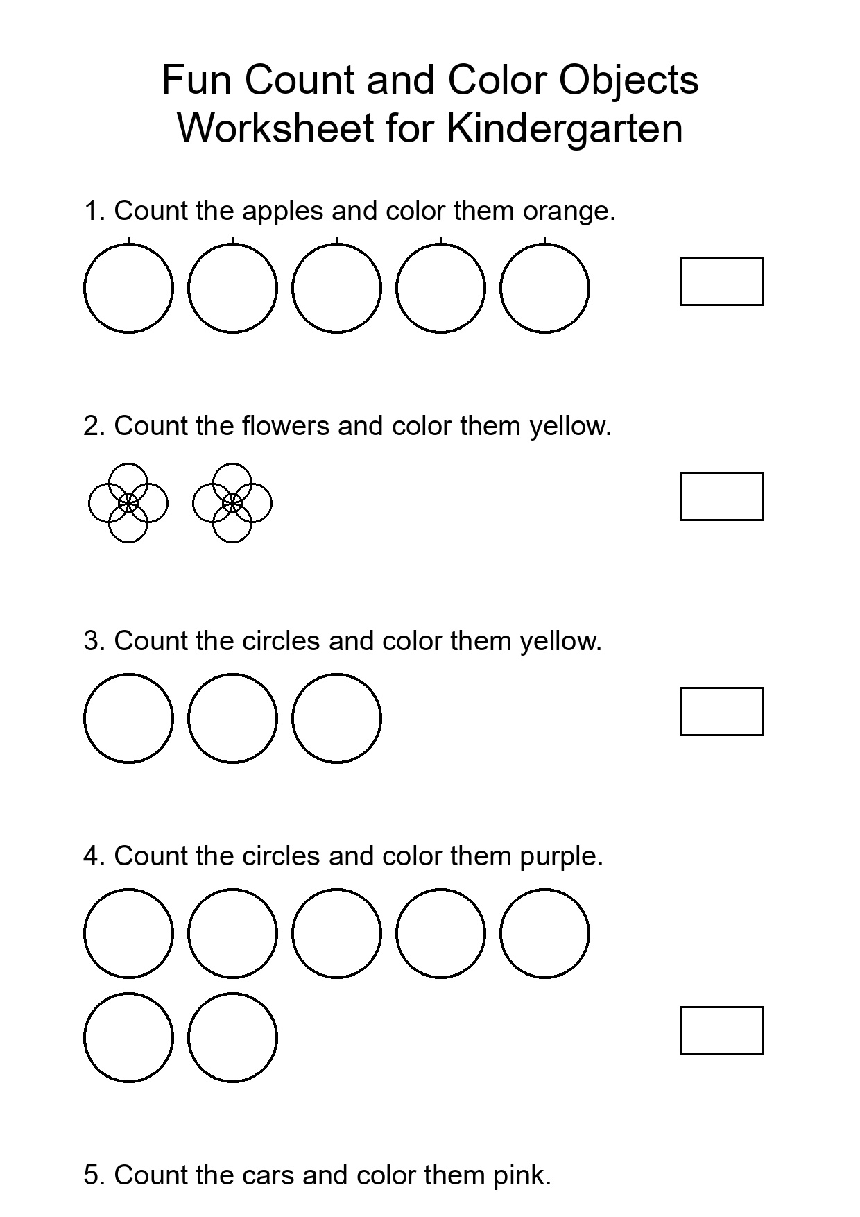 Fun Count and Color Objects Worksheet for Kindergarten