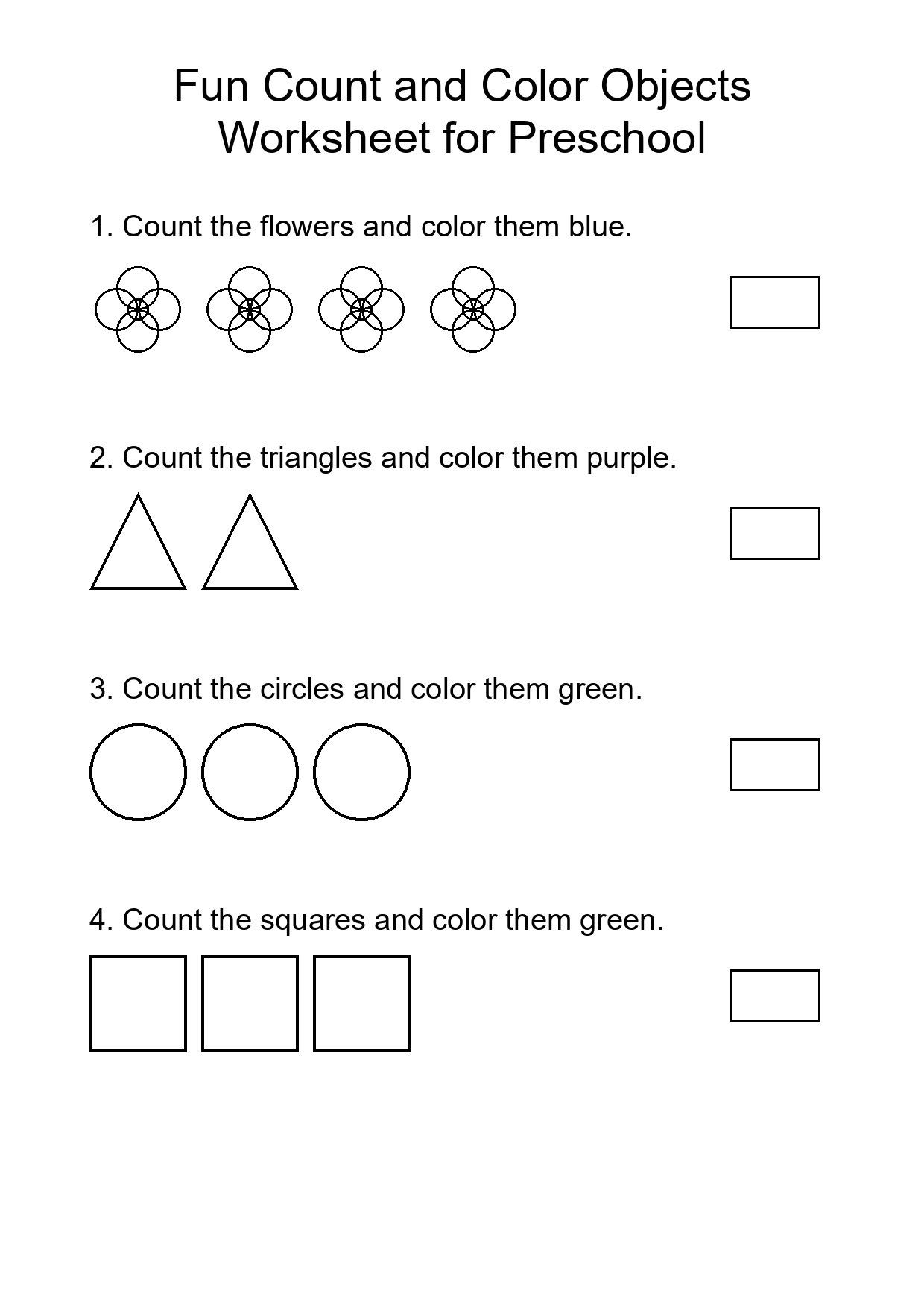 Fun Count and Color Objects Worksheet for Preschool