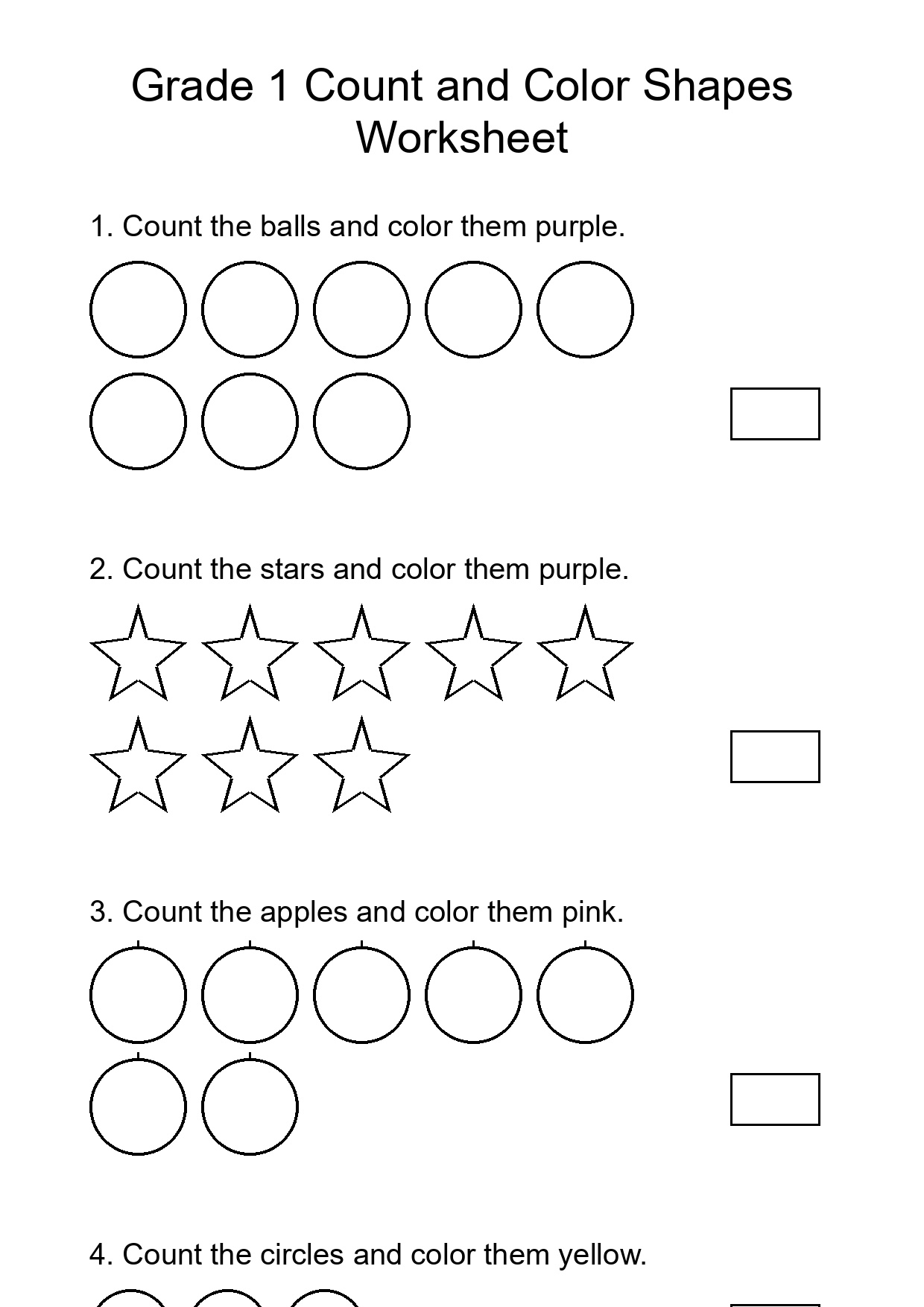 Grade 1 Count and Color Shapes Worksheet