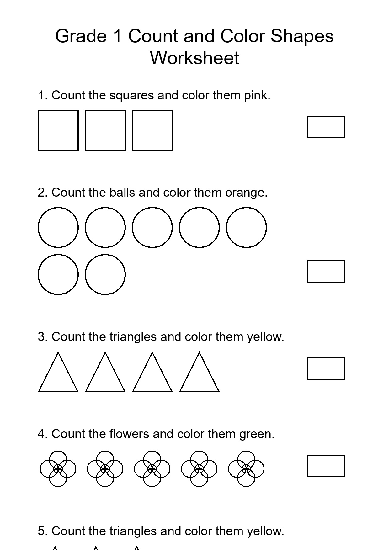 Grade 1 Count and Color Shapes Worksheet