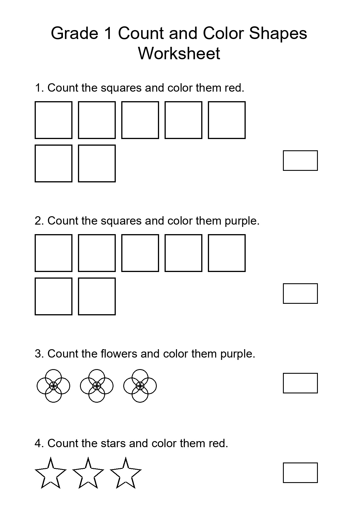 Grade 1 Count and Color Shapes Worksheet